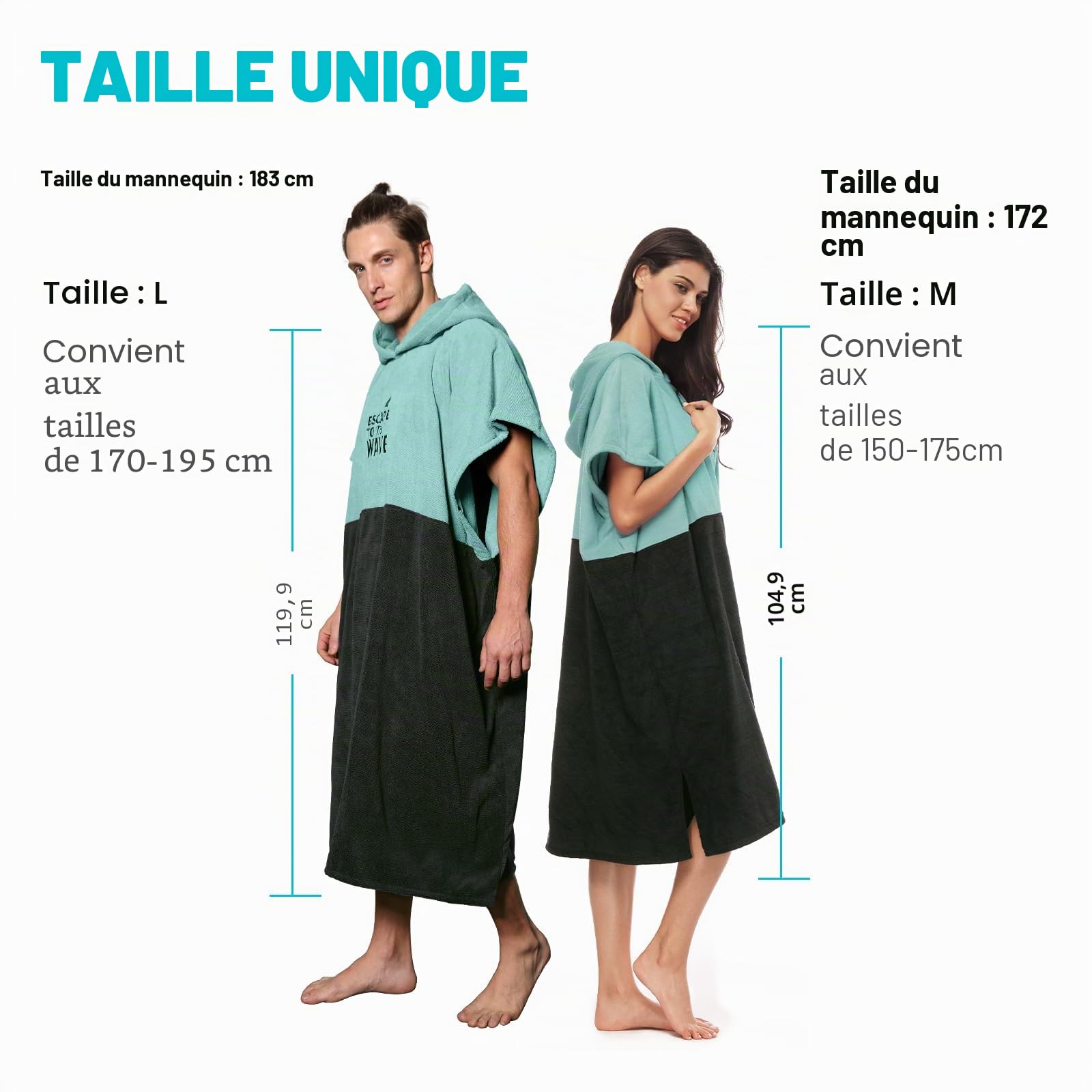 Vulken Peignoir à capuche pour femme Poncho de surf pour se changer à l’abri des regards Taille S/M Bleu pétrole