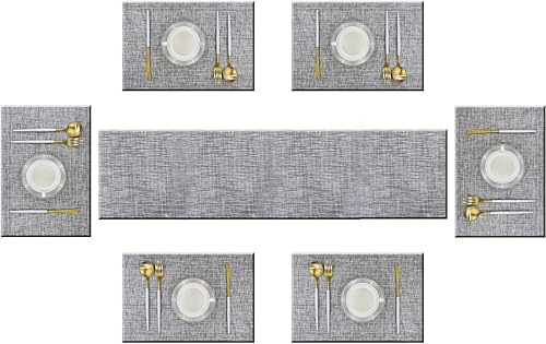 Miniatura 16 de Juego de 6 manteles individuales para mesa de cocina, lavables, 12 x 18 pulgadas, manteles individuales tejidos de PVC fáciles de limpiar (azul Azul