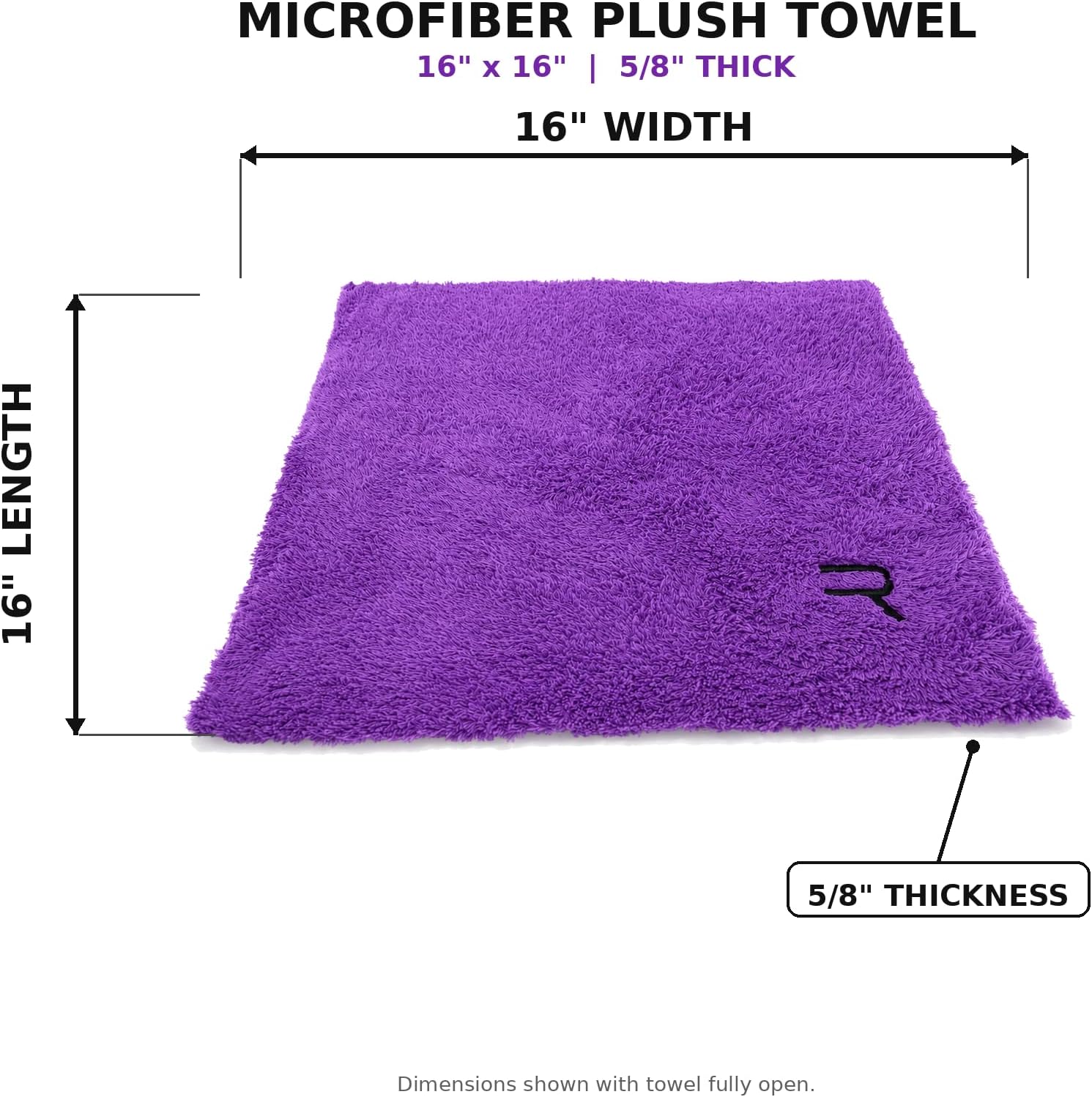 Rivali Car Care Professional Edgeless 500 Microfiber Towels (5-Pack) - Ultra Plush 70/30 Korean Blend 500GSM Detailing Towels, 16x16, Scratch-Free Buffing Cloths, Purple