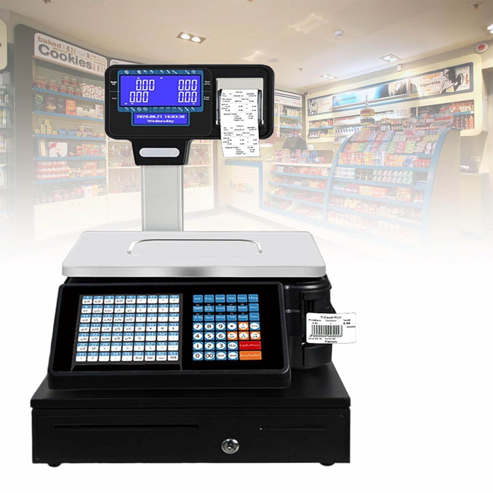 Cyfrowa waga do drukowania etykiet cenowych waga kontrolna obliczenia detaliczne kod kreskowy druk dwustronny LCD podwójny wyświetlacz do ważenia produktów spożywczych mięsa, pojemność 29,9 kg