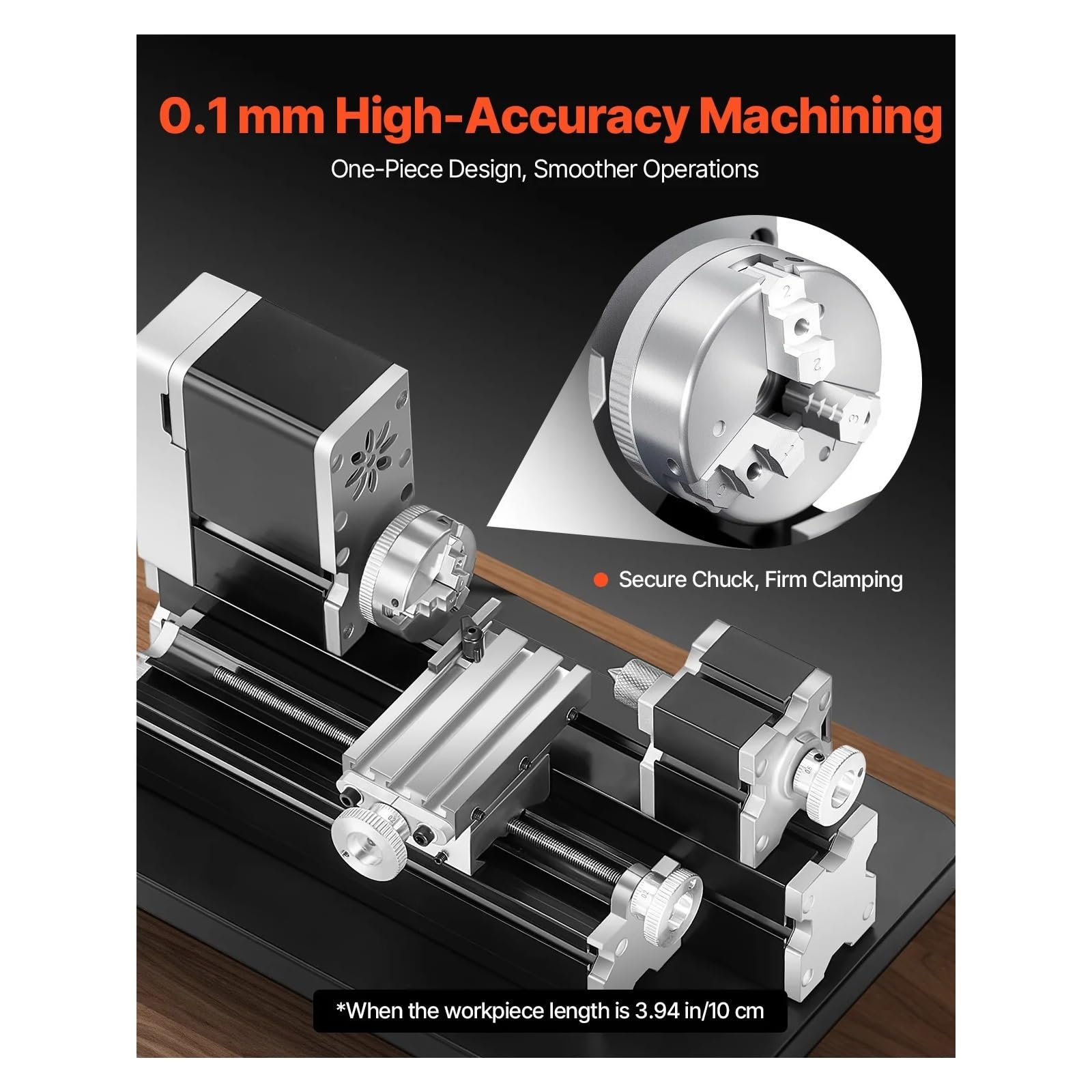2,76 X 5,12 Zoll Mini-Metalldrehmaschine 36 W 20.000 U/min Geschwindigkeit + 3-Backenfutter Aus Aluminiumlegierung For Die Bearbeitung Von Präzisionsteilen,Feldbereit