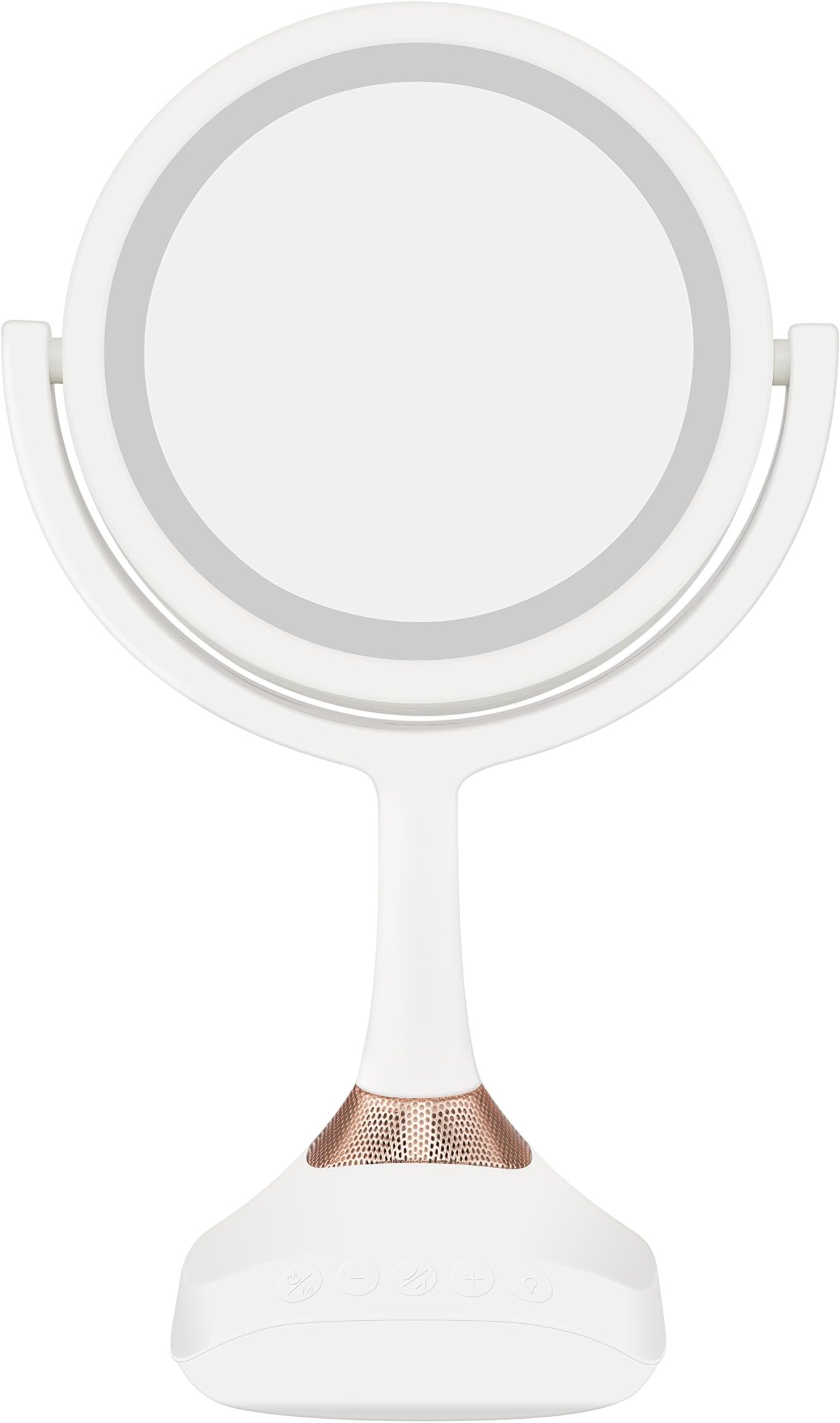 Cerdeco – 6 "Lighted Vanity Mirror LED Mirror with 5x Magnification, Bluetooth Speaker Wireless Speaker + USB cable, and Height of 12.8 inches, Lace Rose Gold