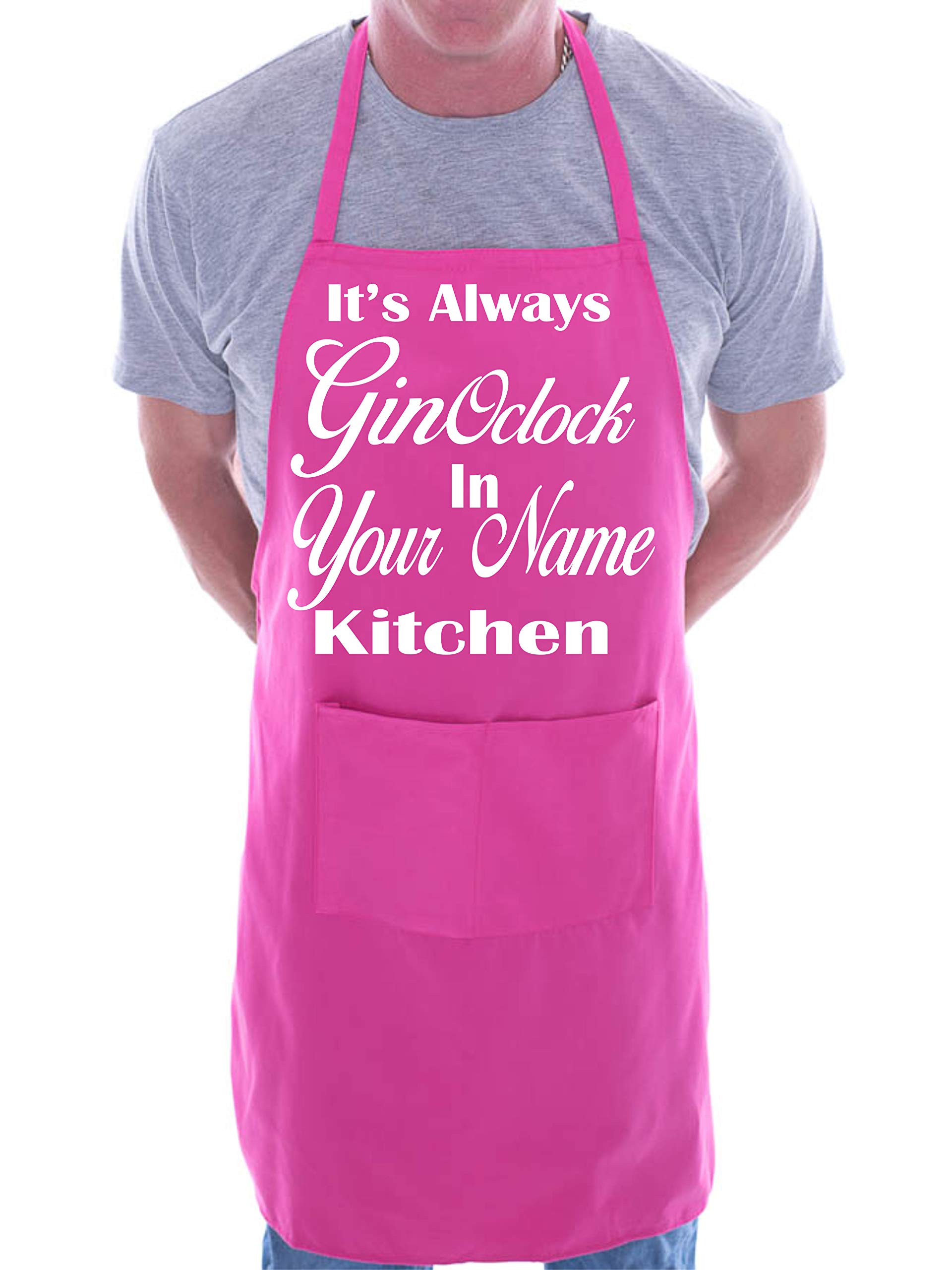 Print4u Men's Pink Personalised Apron Always Gin O'clock In Your Name