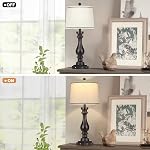 Cinkeda 29" Lampe de table haute pour le salon 2,Agritourisme Vieille Table de chevet Lampes avec USB Ports C+A & AC Déplacement,3-Way Lampe noire rétro de contrôle tactile réglable pour chambre, couleur 5