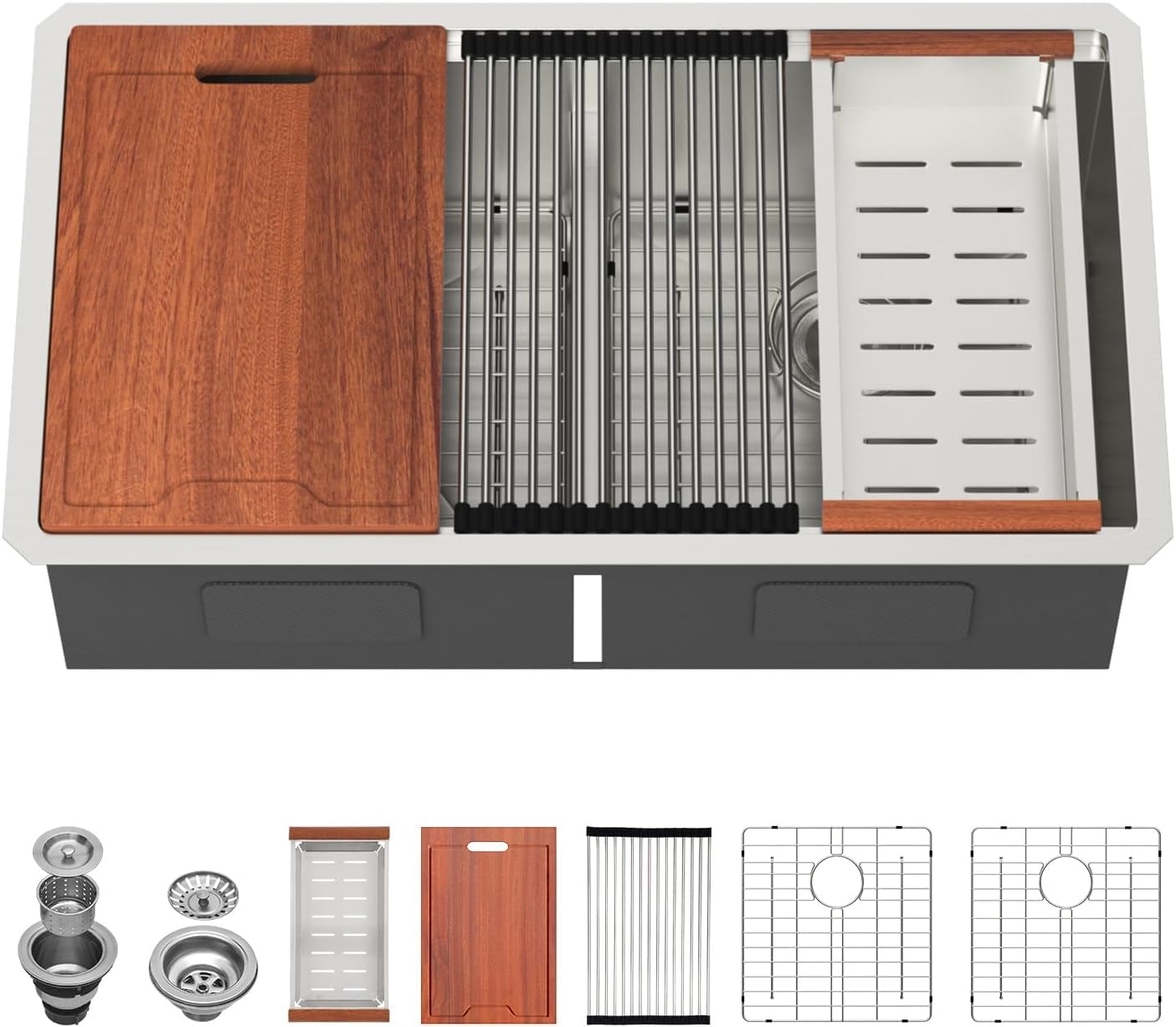 Lordear 33 Inch Undermount Kitchen Sink 33x19 Inch Handmade Double Bowl 50/50 Stainless Steel 16 Gauge Sinks Low Divided Under Counter Kitchen Sink Basin