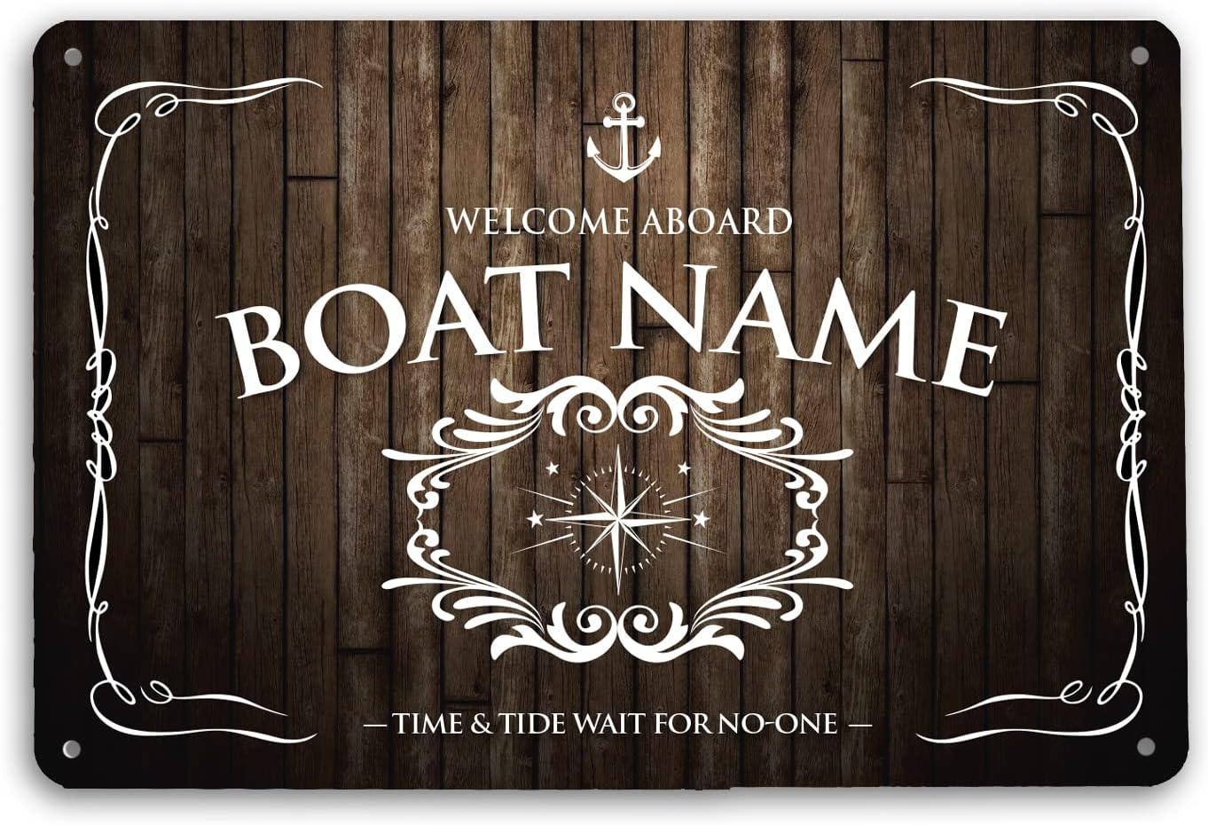 Artylicious Personalised Boat/yacht boat Sign - brown compass Boat A4 Metal Sign