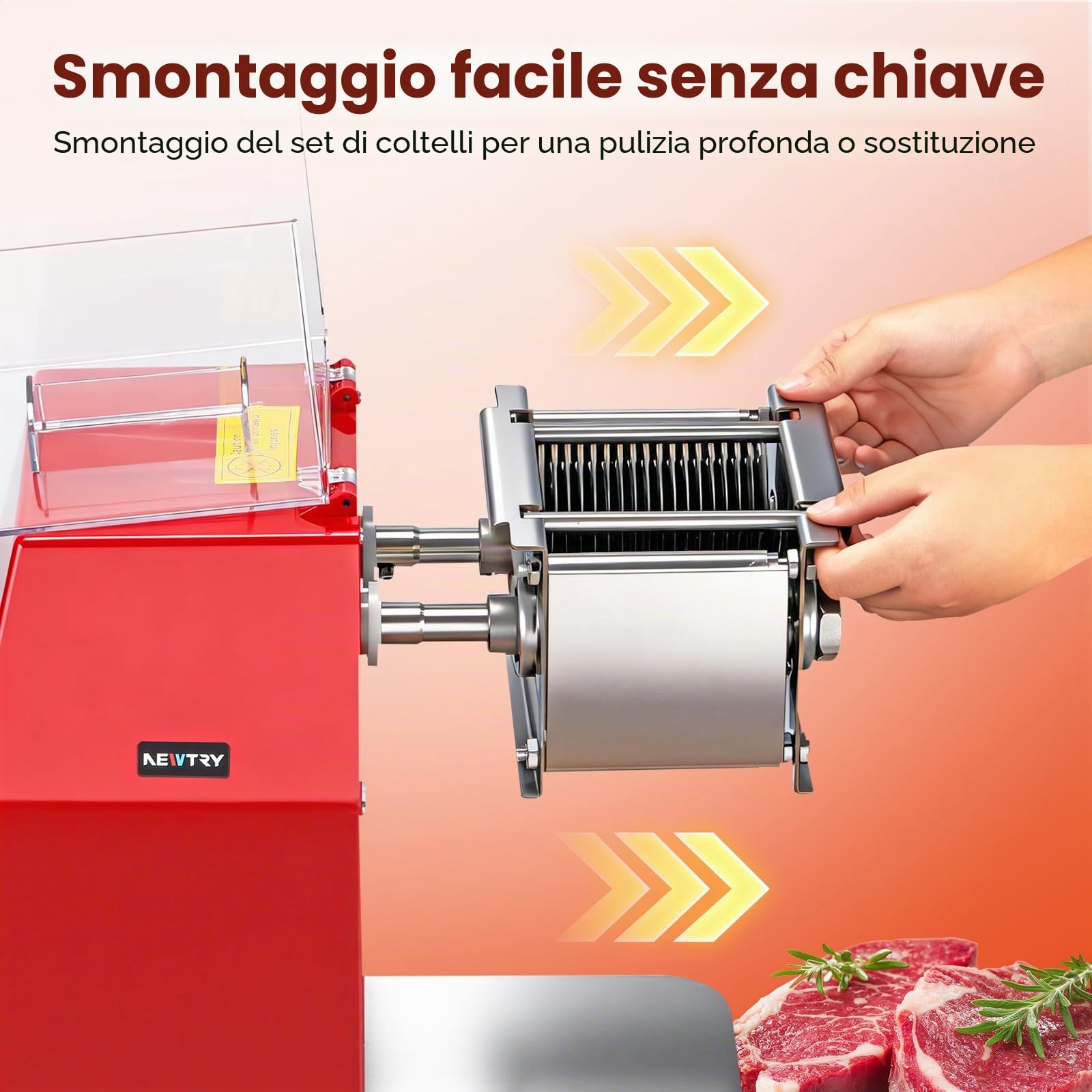 NEWTRY Affettatrice carne commerciale 850W 5mm Gastro taglio cubetti | Acciaio inox, motore potente, facile da pulire, durevole, versatile per macellerie, ristoranti, alta efficienza, lame precise