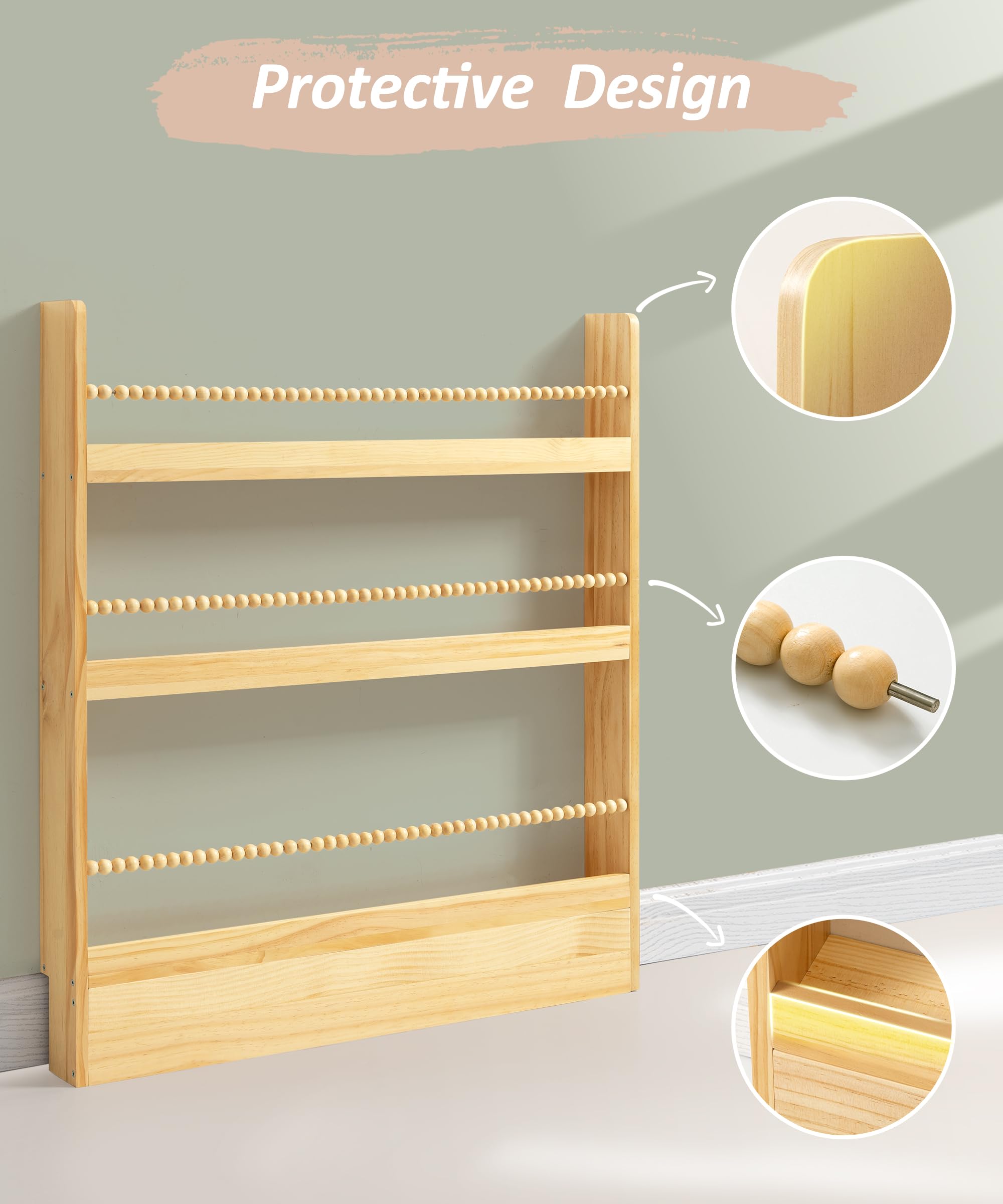 Estantería para niños de 31.5 pulgadas, de madera natural, estante organizador de pared, estantes colgantes para niños, rincón de lectura, decoración bohemia para habitación de niños, sala 6