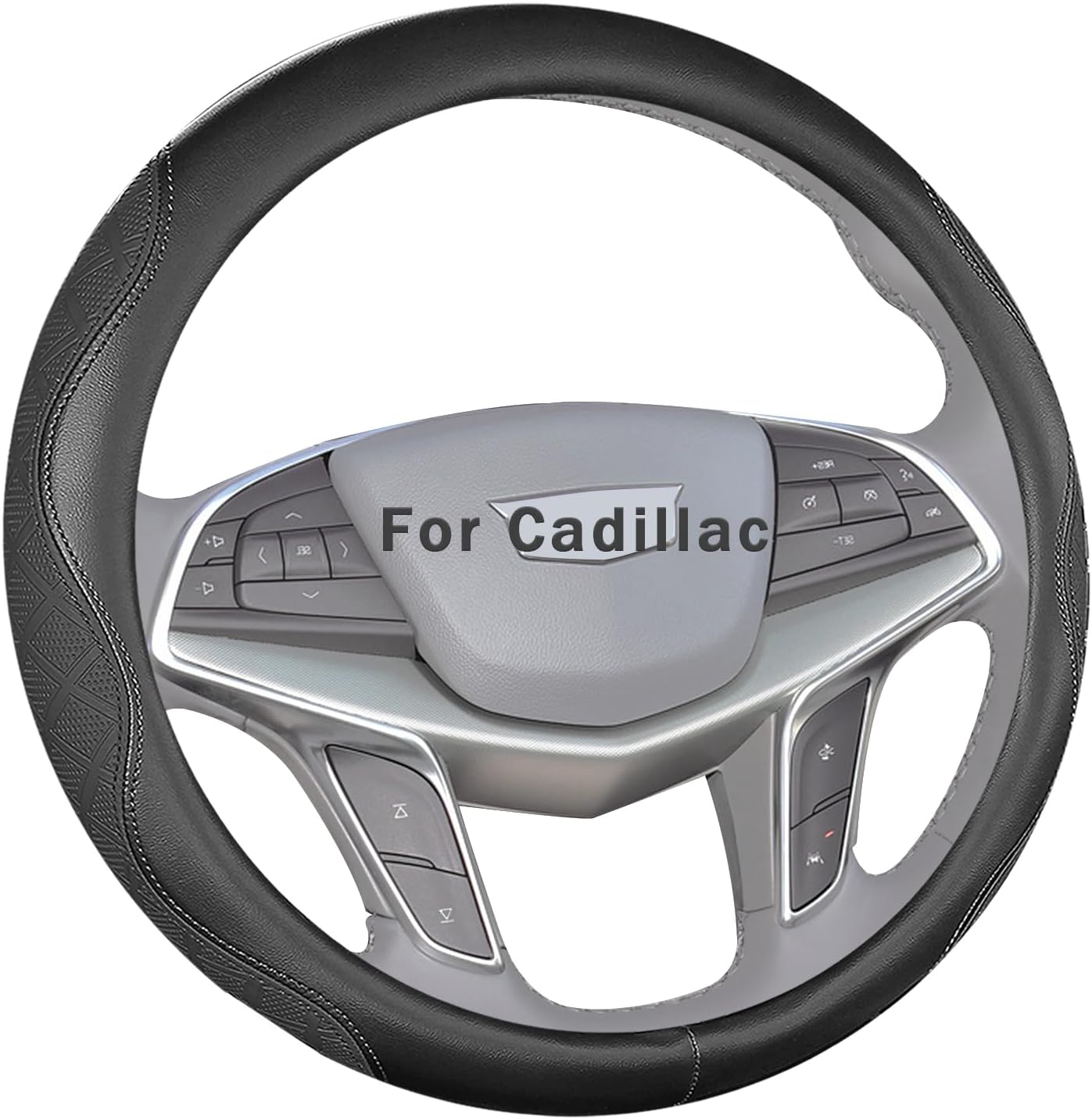 Custom-Fit for Cadillac Steering Wheel Cover, Leather Double Sided Car Steering Wheel Covers, Breathable Anti-Slip, for Cadillac Accessories (G-Black)