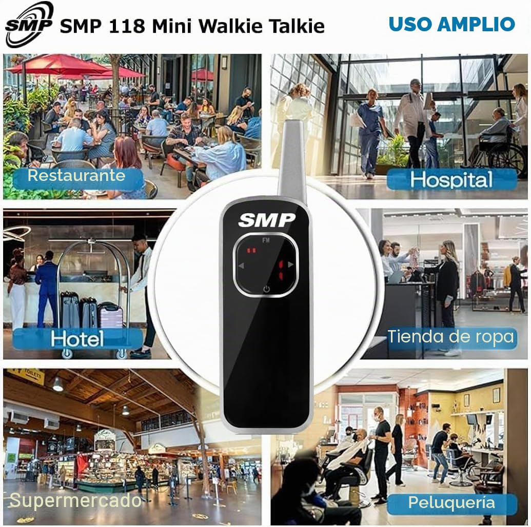 Mini walkie-talkie SMP SMP118H, recargable, RMR446, 25 canales CTCSS/DCS, radio bidireccional PMR de largo alcance, para seguridad, restaurantes y lugares de trabajo