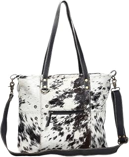 Myra Bag Black & White Shade Cowhide & Leather Tote Bag S-1167, Brown, One Size