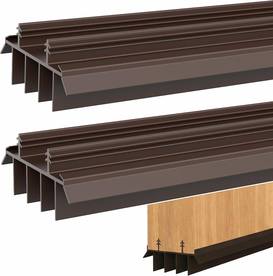 [2 Pack] 36 Inch Exterior Door Sweep with Vinyl Fins – Under Door Weather Stripping Seal for Exterior Doors with Kerf Track | Bottom Door Seal Strip | Draft Stopper &amp; Rodent Proof (Brown)