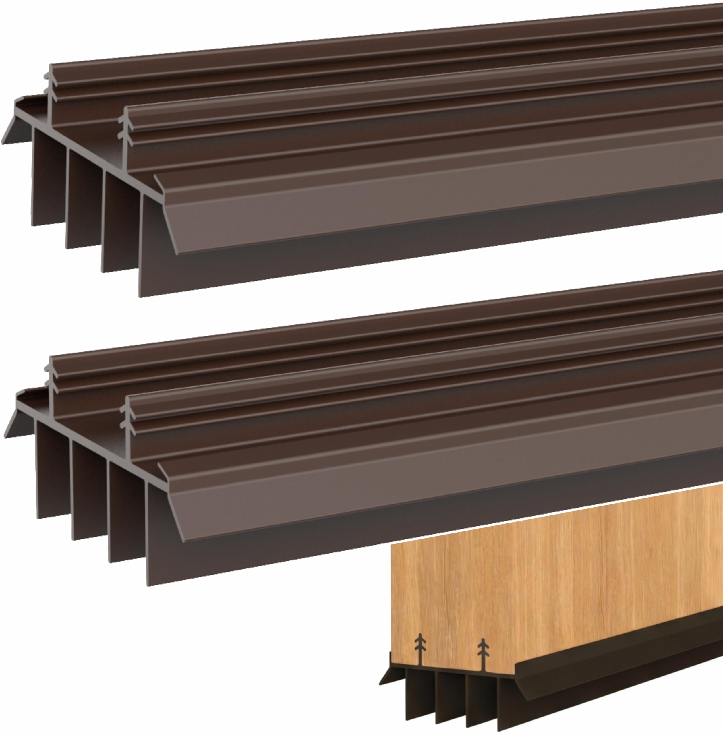 Photo 1 of [2 Pack] 36 Inch Exterior Door Sweep with Vinyl Fins – Under Door Weather Stripping Seal for Exterior Doors with Kerf Track | Bottom Door Seal Strip | Draft Stopper & Rodent Proof (Brown)