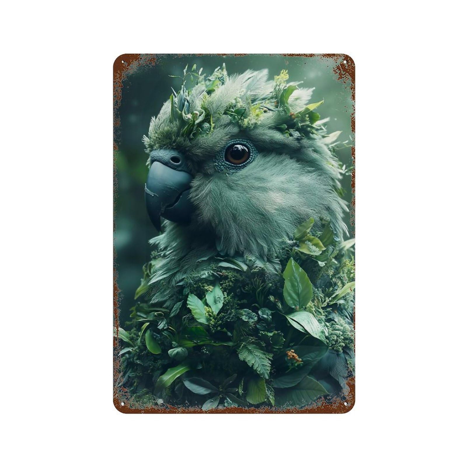 Vintage Metal Tin Sign Parrot Covered in Plants And Leaves 11.8"x7.9", Classic Wall Plaque for Pub, Kitchen And Man Cave Decor