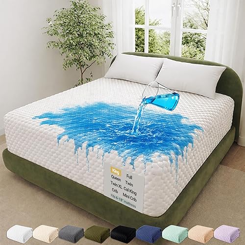 Miniatura 23 de OhGeni Protector de colchón 100% impermeable tamaño Queen-Beige, almohadilla de colchón que se ajusta a colchones de 6"-20" con bolsillo profundo,