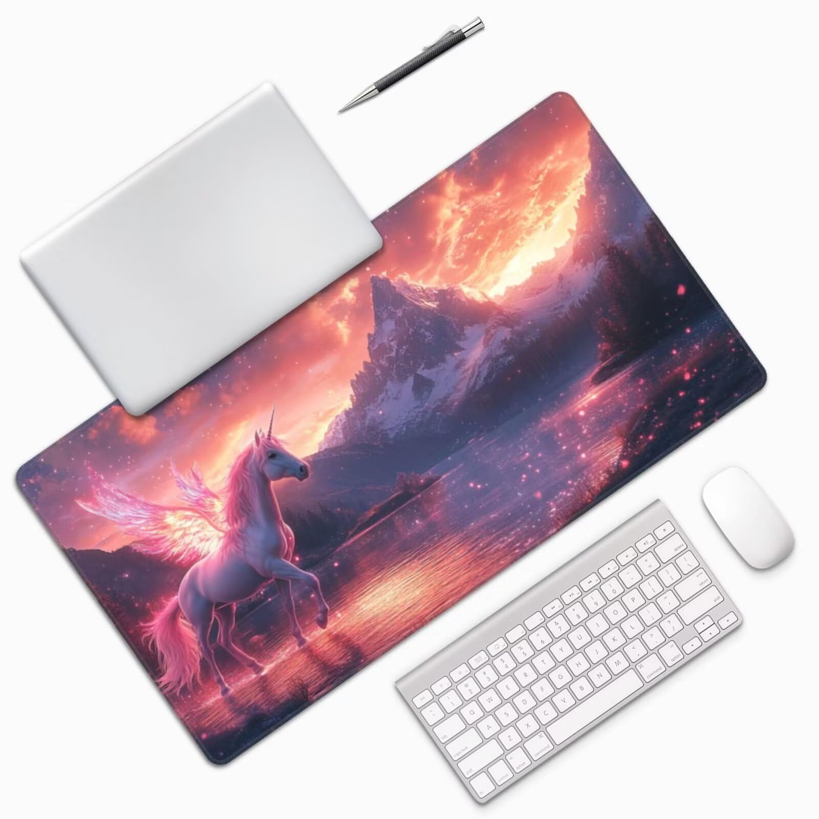 Gaming Mauspad XXL 900x600x3mm Mousepad Verlängertes Groß Mauspad Schreibtischauflage,Genähte Kanten rutschfeste Gummibasis,Verbessert Präzision Geschwindigkeit Home Office Schneeberg-Einhorn L-1462