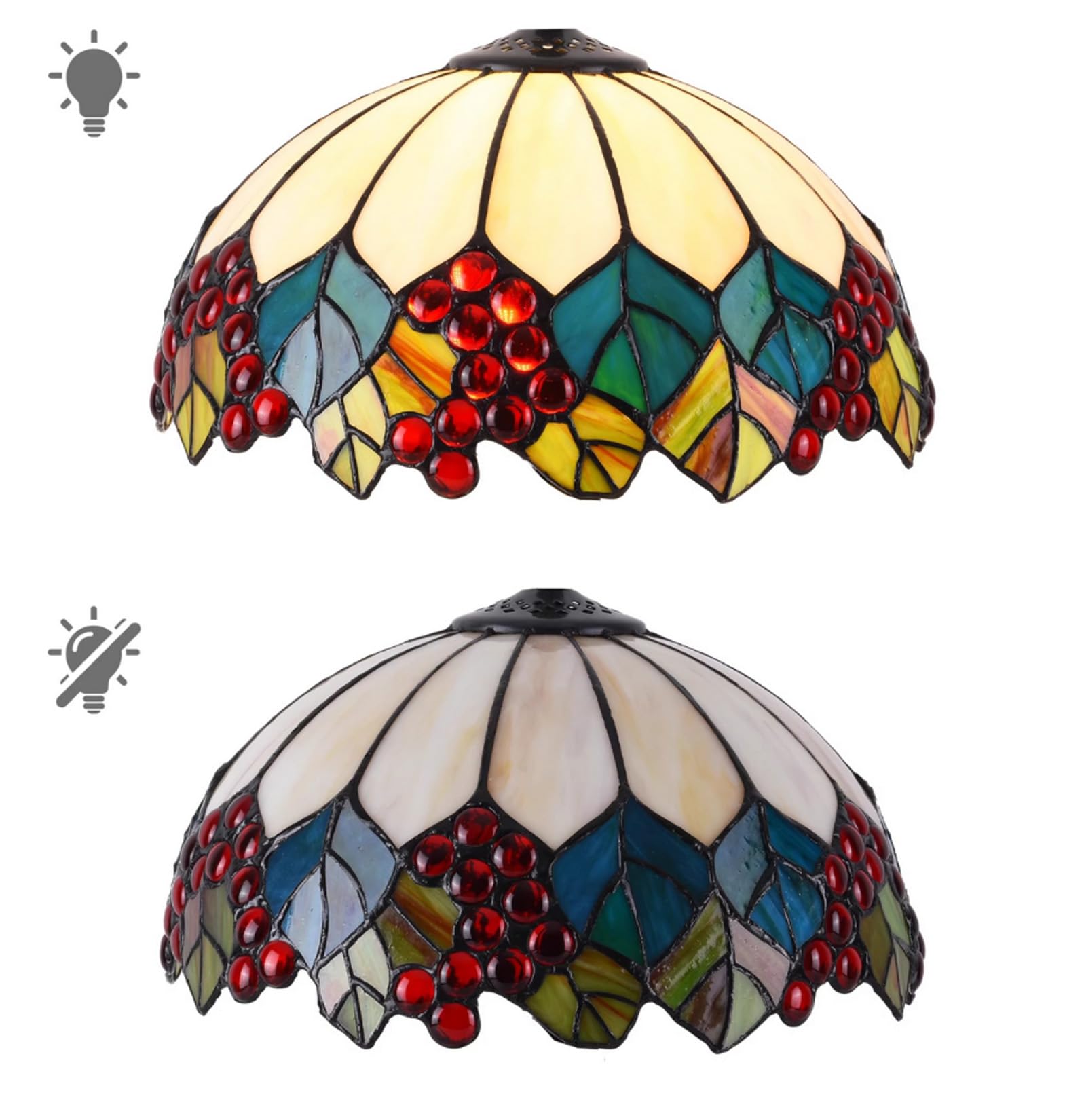 GDLight Solo Sostituzione Paralume in Vetro colorato, Paralume Stile Tiffany da 30 cm, Accessori Paralume con UVA e Foglie per lampade da Tavolo, da Terra e a Sospensione