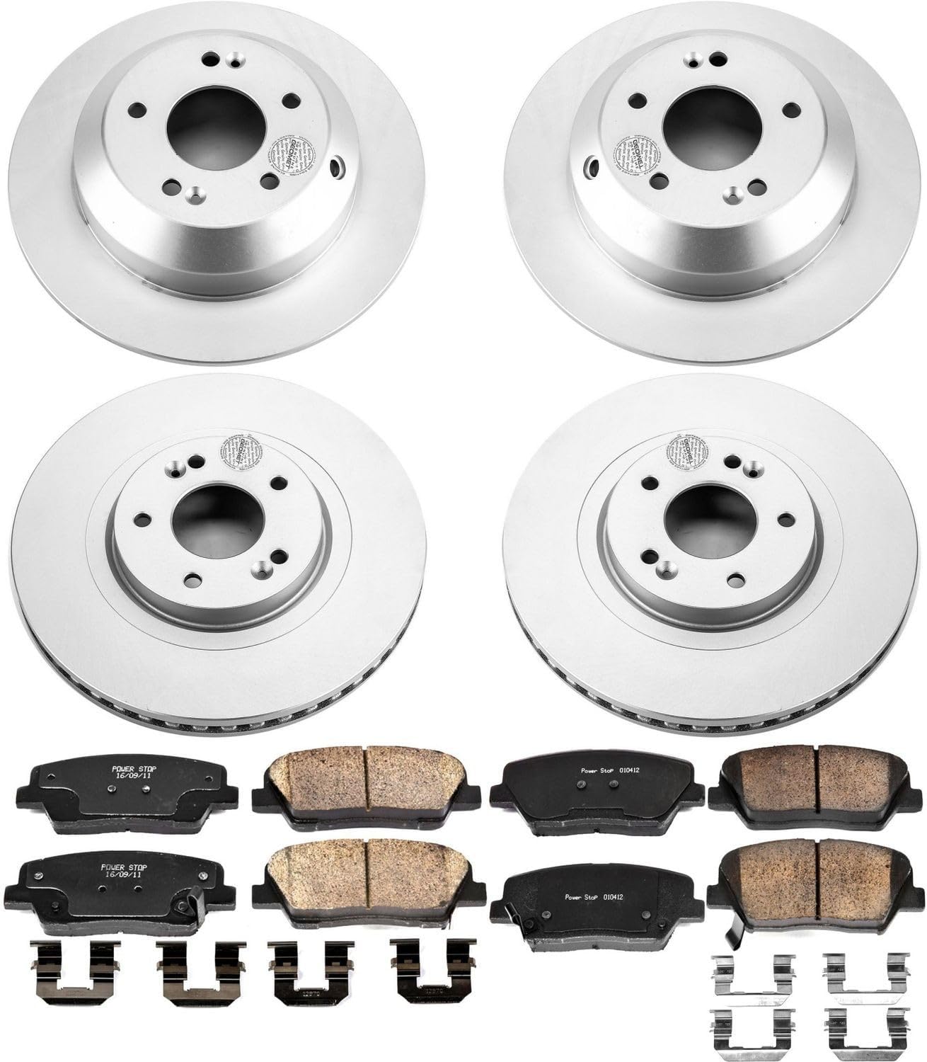 Power Stop CRK7063 Coated Brake Rotor and Ceramic Brake Pads- Front & Rear For Kia Sorento 2016-2020 [Model Specific]