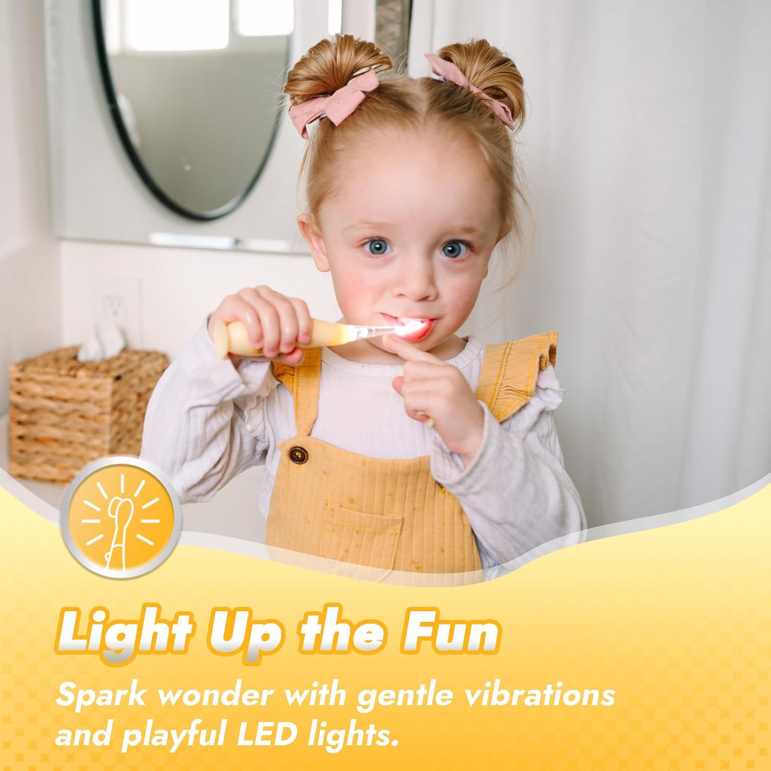 Papablic Toddler Sonic Electric Toothbrush Kids for Ages 1-3 Years, Baby Electric Toothbrush with Cute Rabbit Cover and Smart LED Timer, 2 Brush Heads (Bunny) - Image 3