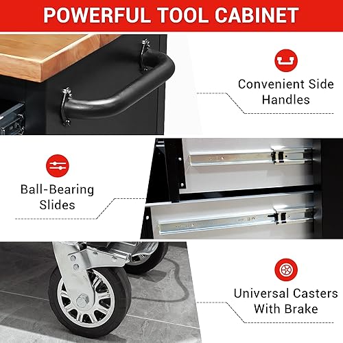 Miniatura 6 de CT Copper Tailor Armario de herramientas de 72 pulgadas, banco de trabajo móvil de garaje con 15 cajones de almacenamiento y ruedas, 3 gabinetes