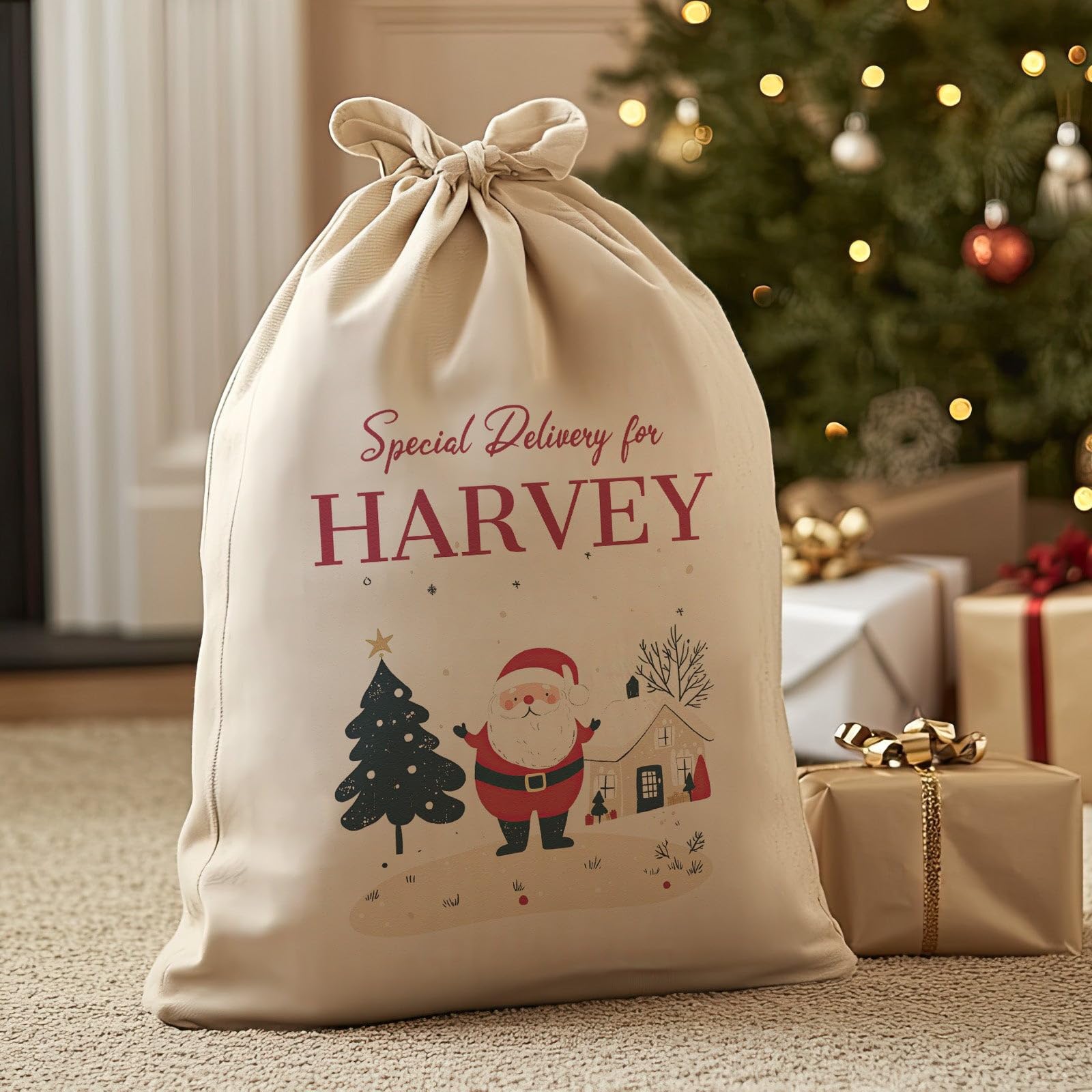 The Gift Project Personalised Special Delivery For... & Santa Scene - Christmas Santa Sack