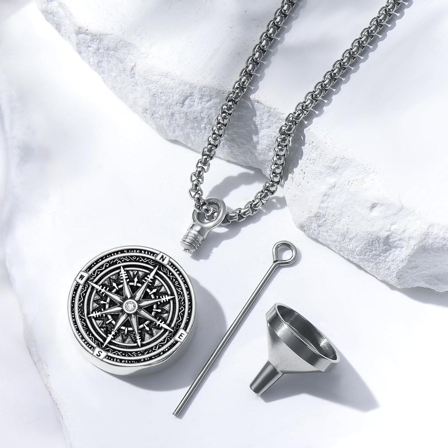 Urn Necklaces for Ashes S925 Sterling Silver Lion/Bullet/Compass Ashes Necklace with Funnel Filler Kit Cremation Jewelry for Men Human