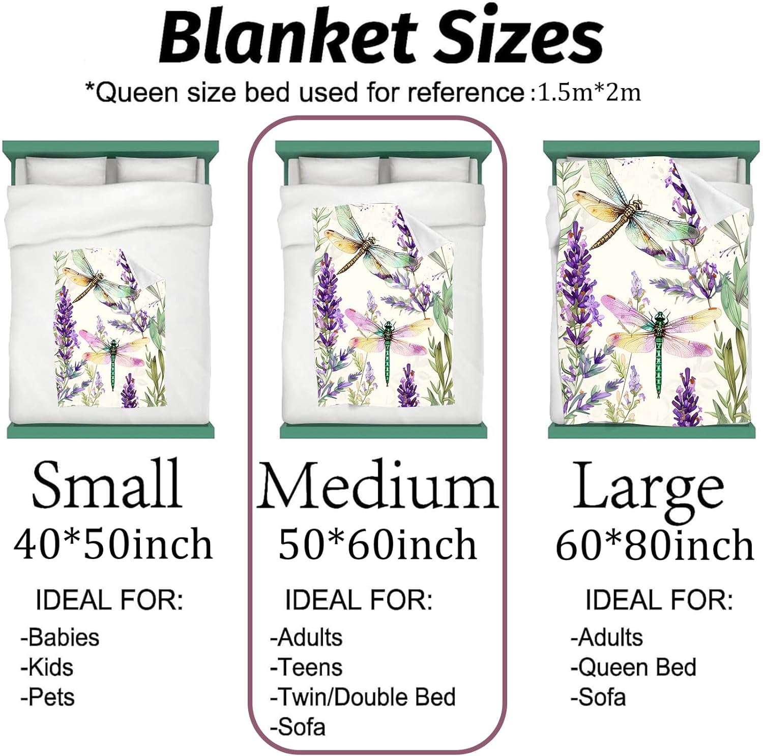 Dragonfly Blanket Lightweight Flannel Blankets Gifts for Adults with Botanical Purple Flower and Colorful Dragonflies Printed Throw for Couch Chair Office Rv Bedroom Decor, 60x50inch - Image 3