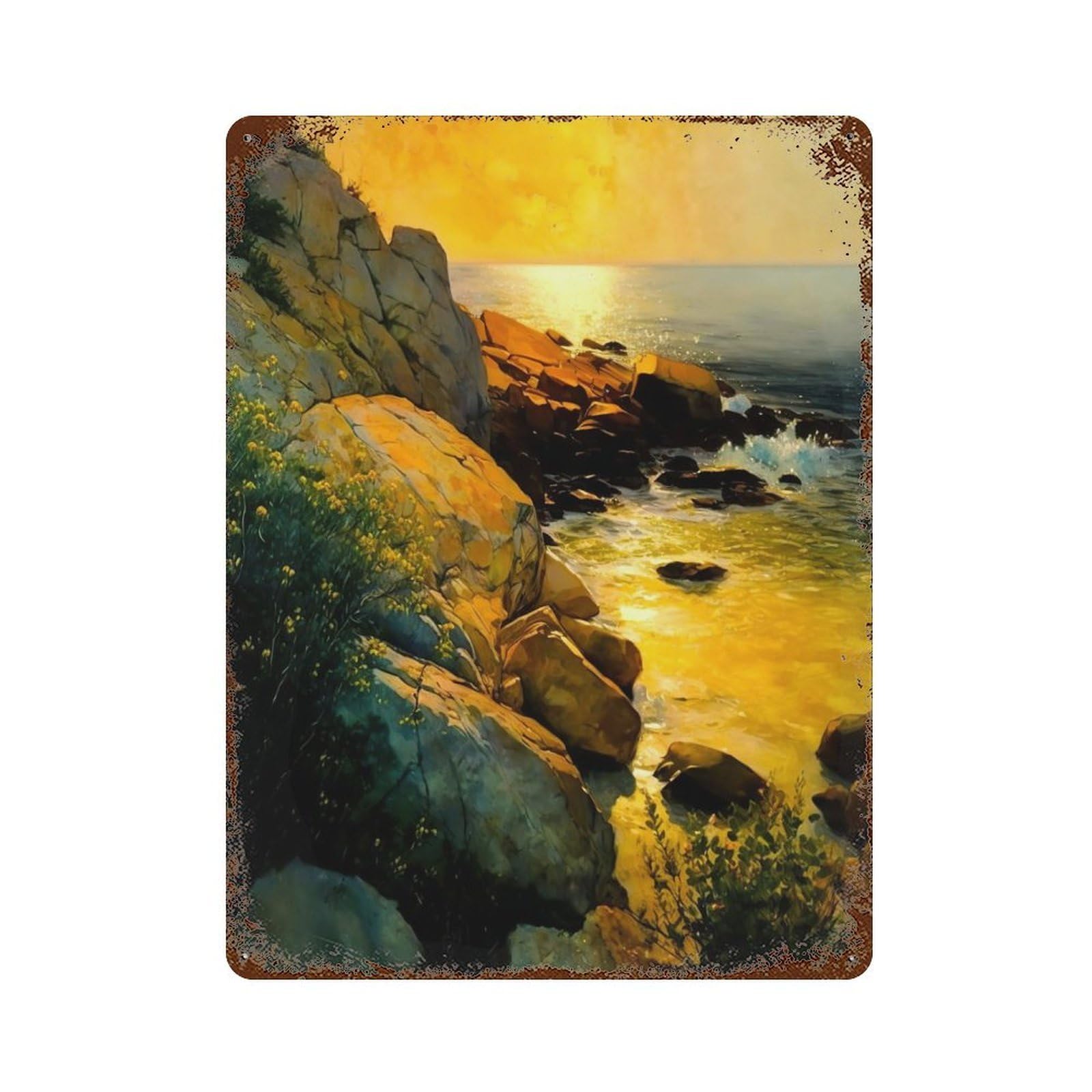 Coastal Landscape Nature Retro Metal Sign 15.7"x11.8", Vintage Wall Decor for Garage, Pub Or Kitchen