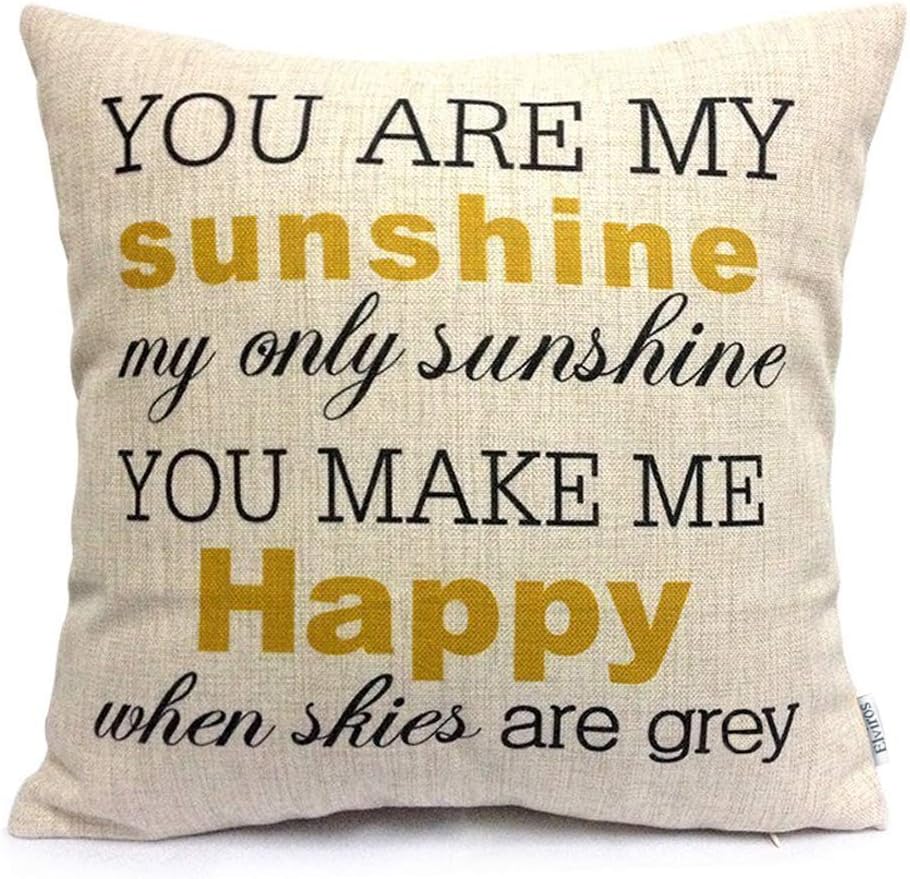 Hero Ivy Linen Cotton Blend Yellow Cushion Cover for Living Room Bedroom Durable Mustard Throw Pillow Case for Home Decor Accessories Soft Touch, 18x18 inch, Quote You Are My Sunshine