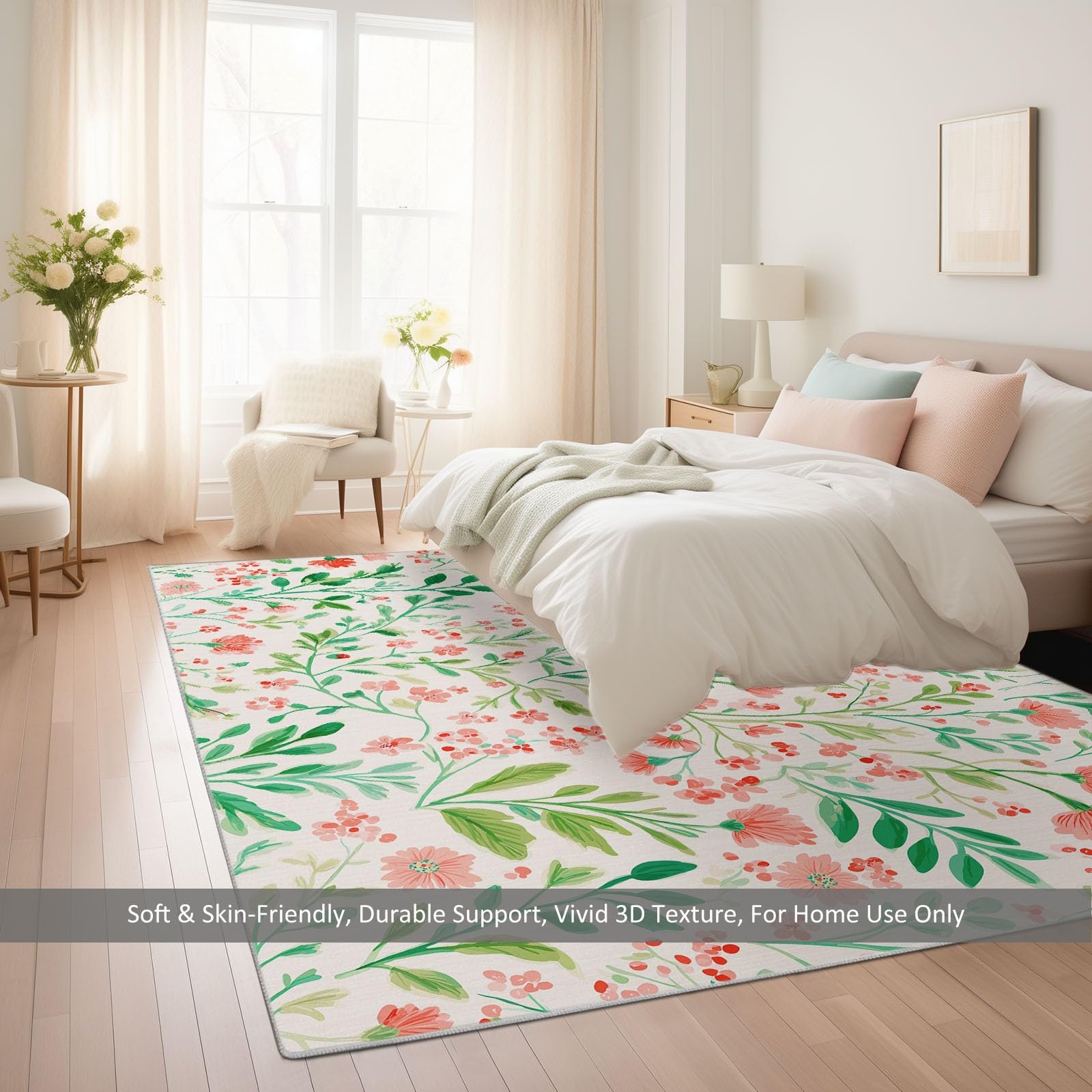 Tappeto per Donne e Adulti 140X200 CM Flanella Lavabile in Lavatrice, Antiscivolo, Anallergico, Casa Rurale Stile Botanico Floreale Cucina Soggiorno Tappeto