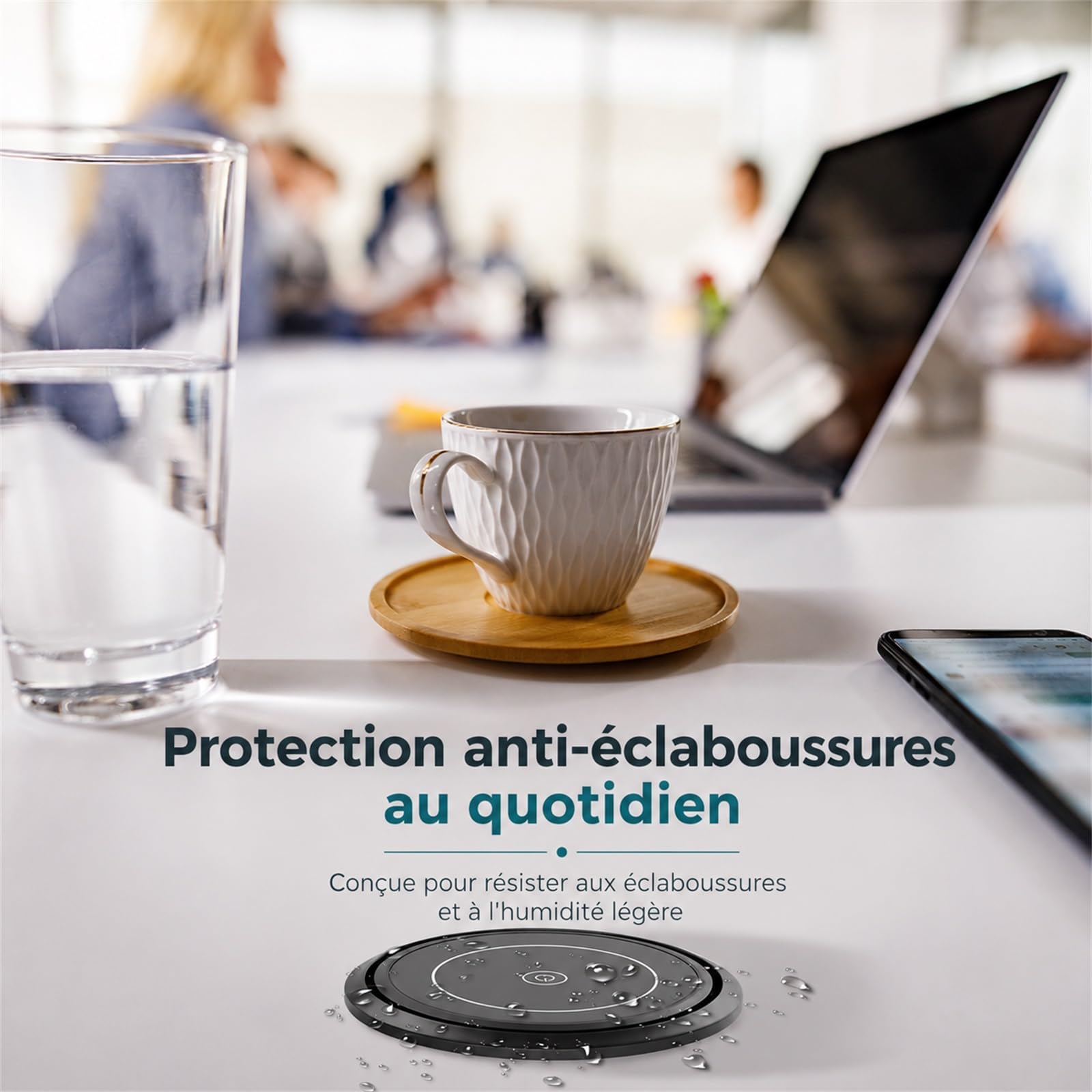 Bloc Prise Encastrable Automatique, Dinolink Multiprise Escamotable avec 4 Prises, 2 USB C(PD 20W), 2 USB A(18W), Chargeur sans Fil 10W, Câble de 2M, Ø 100MM, pour Bureau, Cuisine