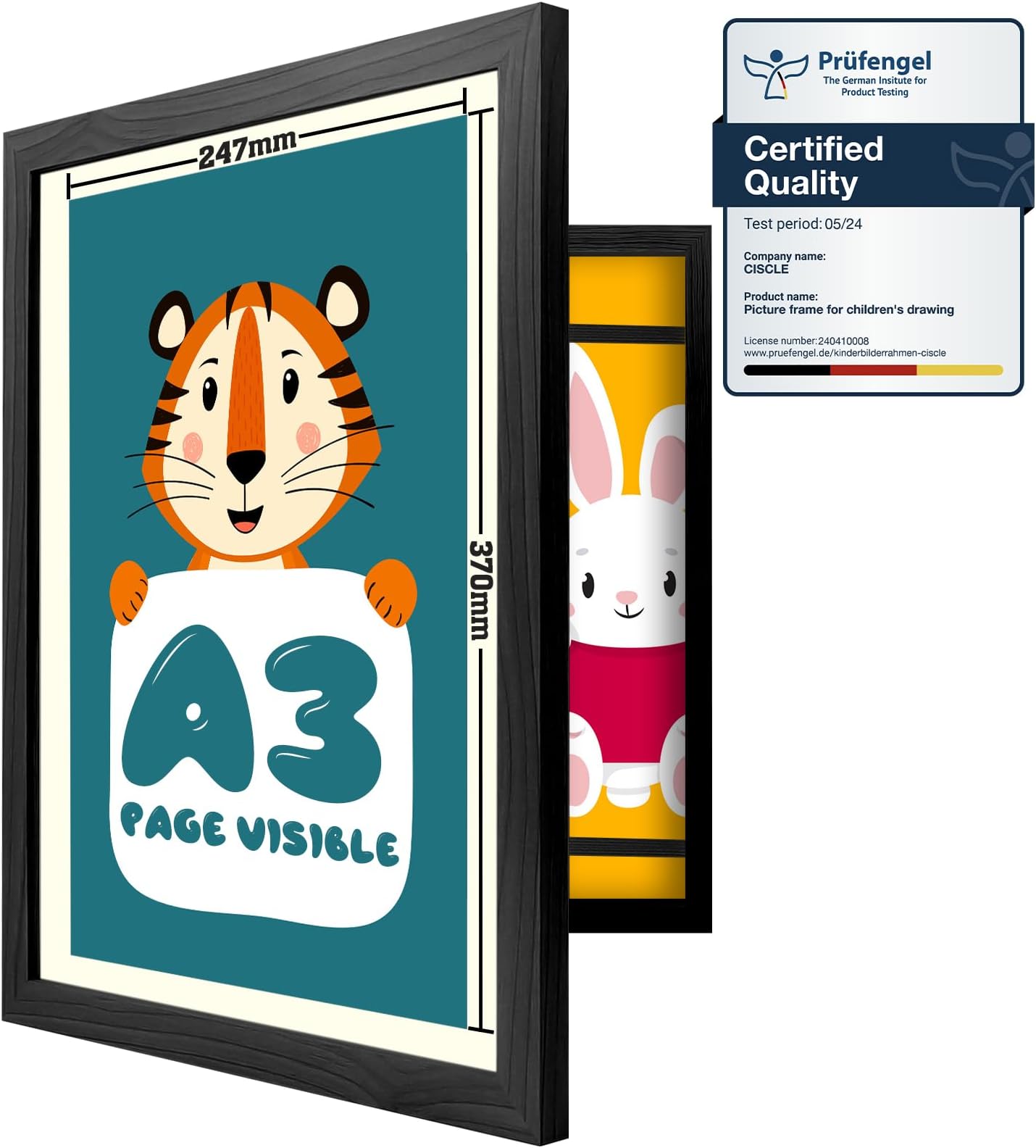 Ciscle Kids Art Frames - A3 Fillable Front Opening Photo Frames for 100 Pictures, Ideal for Children's Drawings, School, Home or Office (Black)