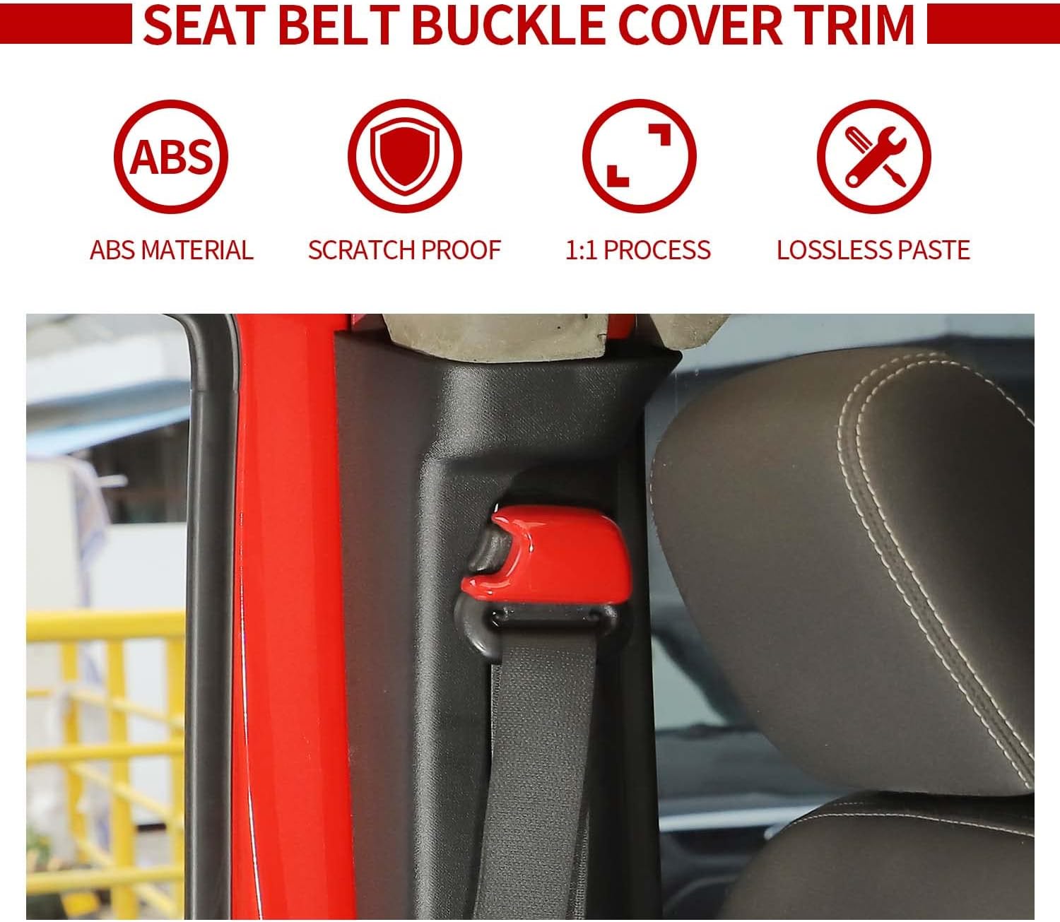 Voodonala Seat Safety Belt Buckle Cover Trim Compatible with Jeep Wrangler JK JKU 2007-2018 (Red)