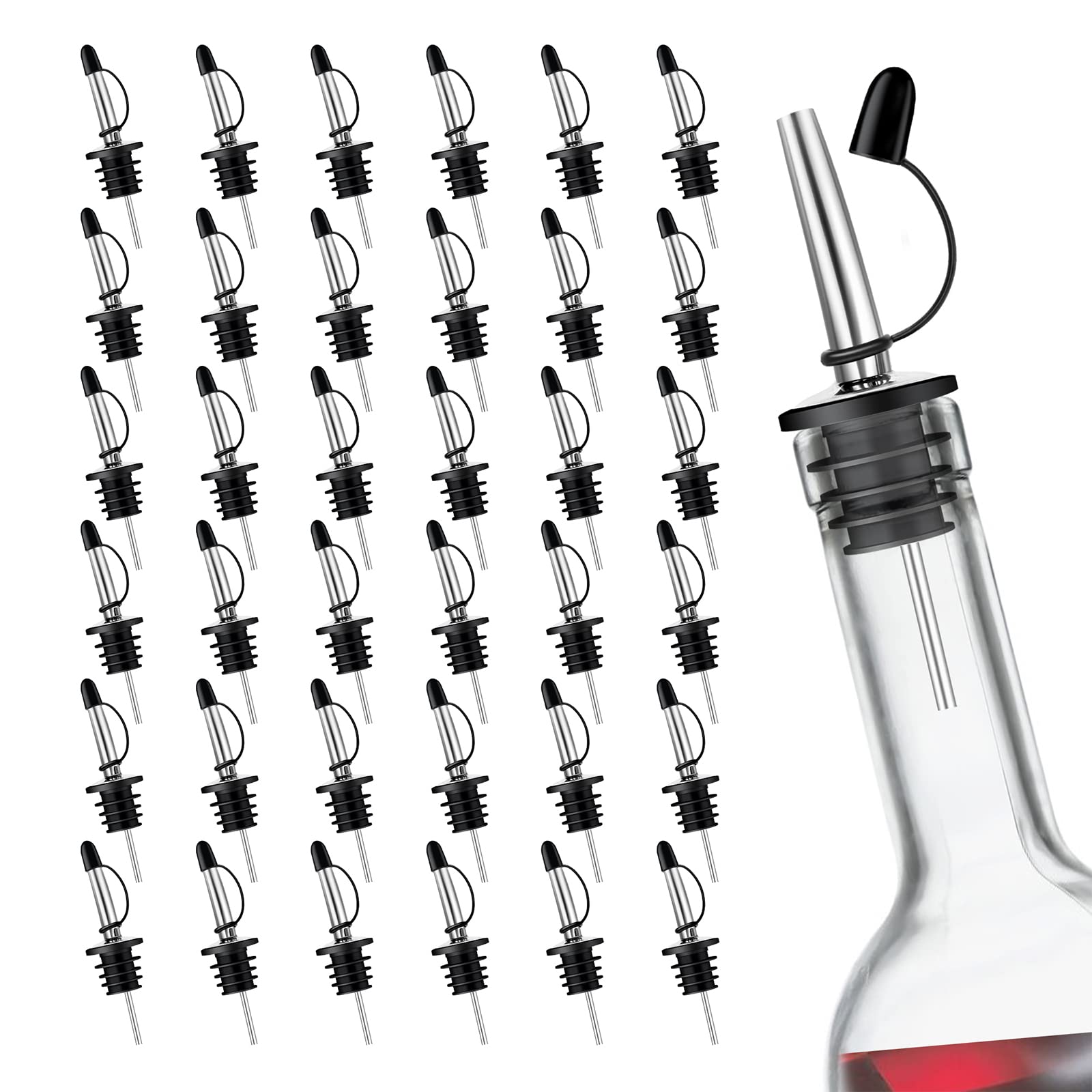 Paquete de 36 boquillas vertedoras de licor, vertedores de botellas de licor con tapones, boquillas higiénicas de velocidad de alcohol aptas para lavavajillas, boquillas de vertido adecuadas para boca