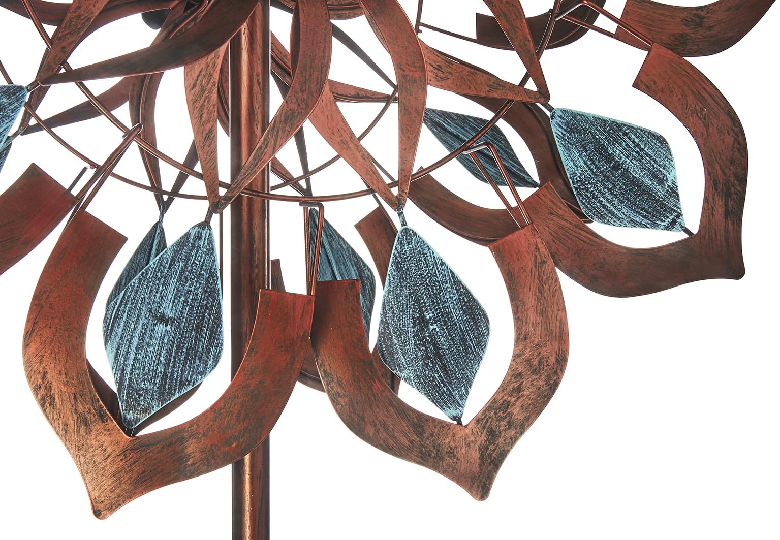 Kobolo Windrad Dekostecker Fiore | 61x23x213 cm | Metall | braun-blau | modernes Garten-Windspiel | XXL Metallwindrad für Gartendeko, Vorgarten & Outdoor-Dekoration | robuster Gartenstecker