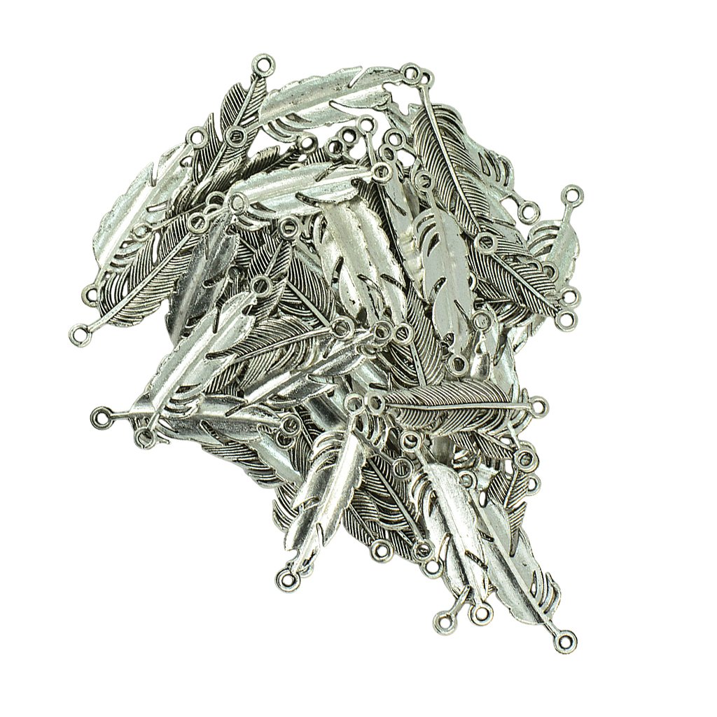 SDENSHI 100pcs Metal Feather Shape Charms Loose Beads Pendant for Necklace Jewelry