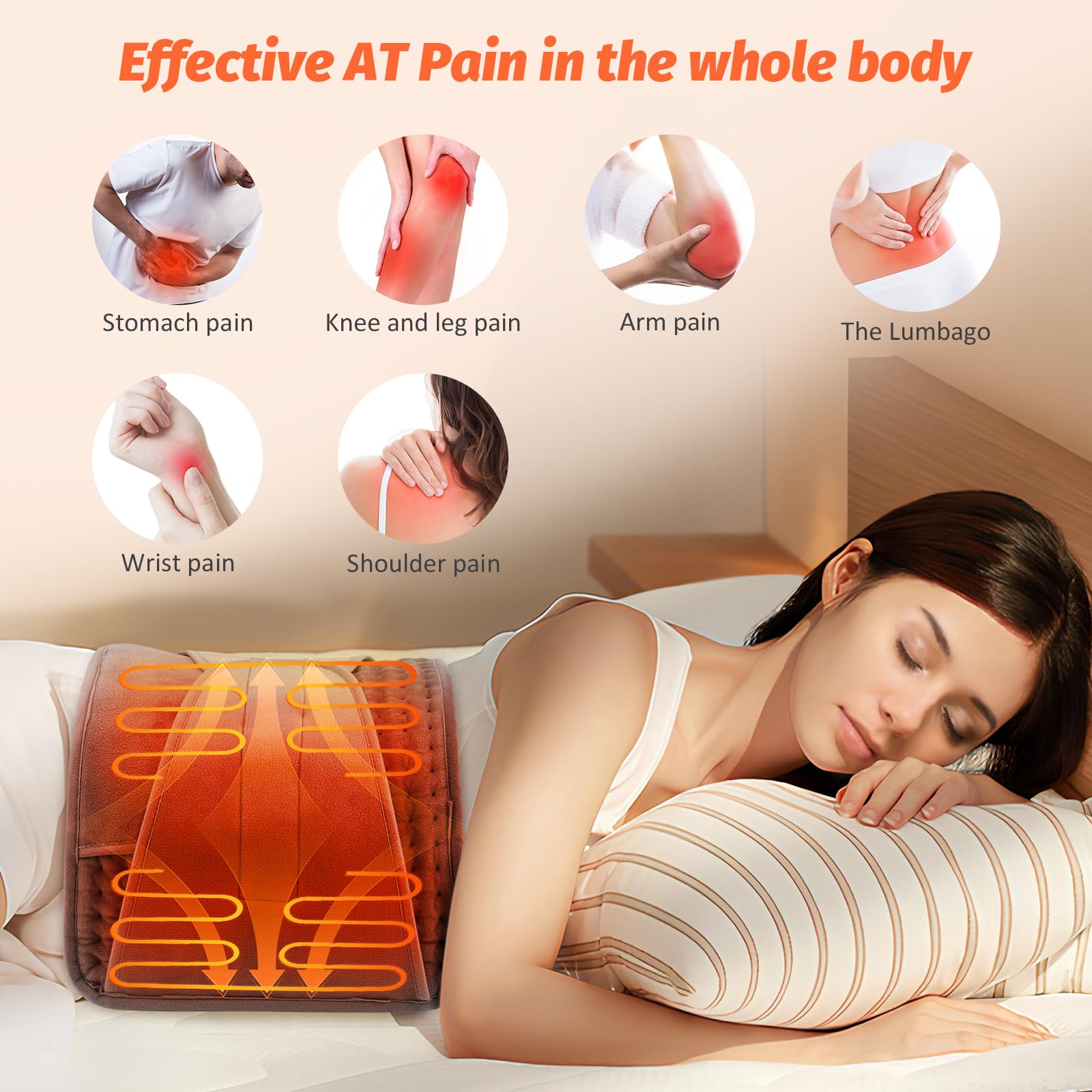 Cojín de Calentamiento Eléctrico, Correa de Calentamiento Lumbar Inalámbrico, Cojín de Calentamiento de Máquina Lavable en 40 ° C a 60 ° C, 125x30cm Gris