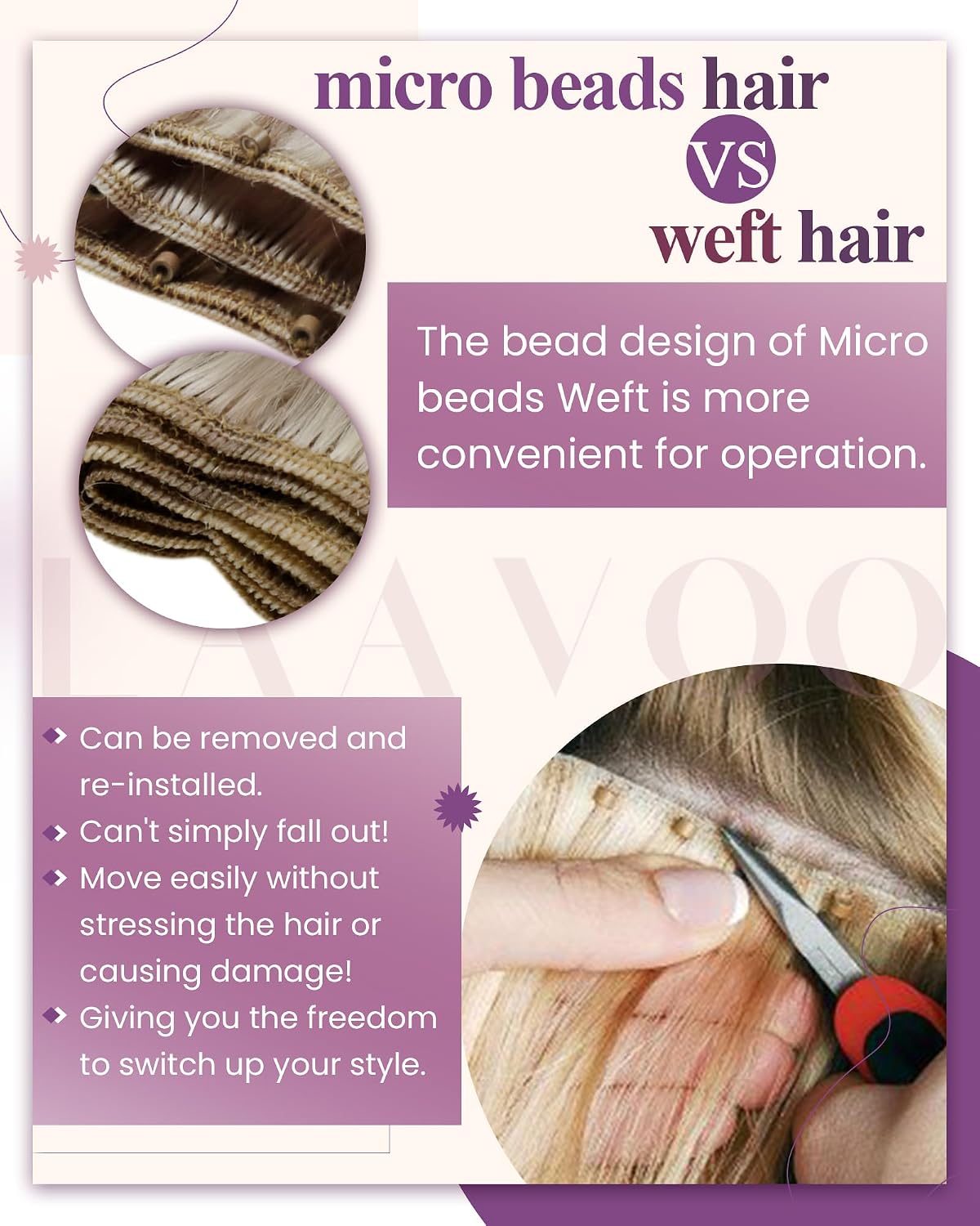LaaVoo Micro Beads Human Hair Weft Blonde Highlighted Weave Weft Natural Hair Extensions Blonde Weave Weft Real Remy Hair Extensions Blonde 50g 22'' #P18/613