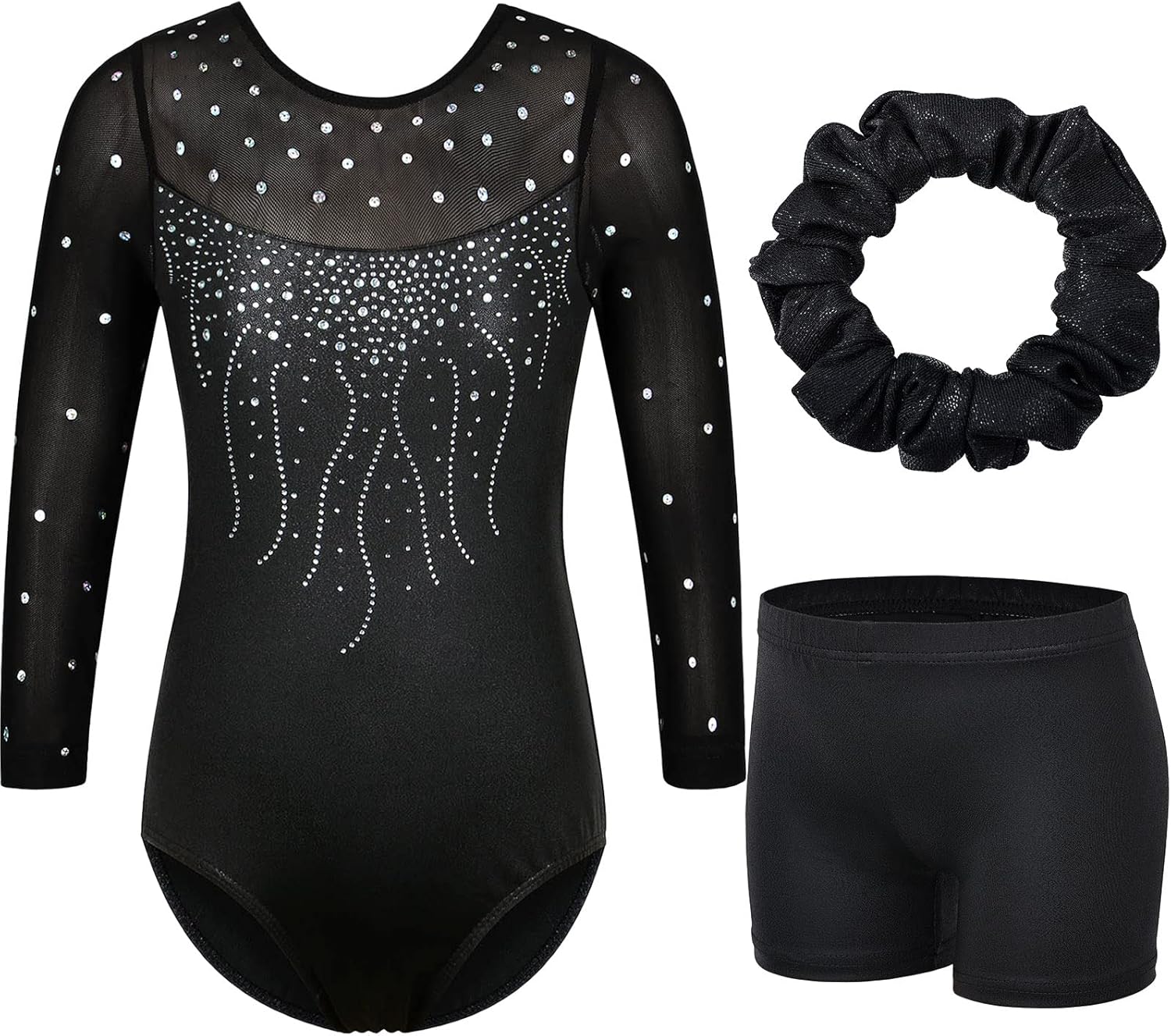 BAOHULU Gymnastics Leotard for Girls with Shorts Set 3/4 Sleeve Kids Shiny Practice Dancewear