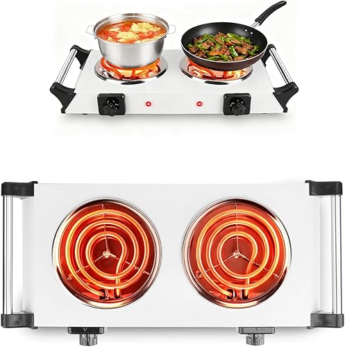 Miniatura 11 de Placa caliente de 2000 W, estufa eléctrica portátil para encimera, quemadores dobles con control de temperatura de 5 niveles y asas que se mantienen
