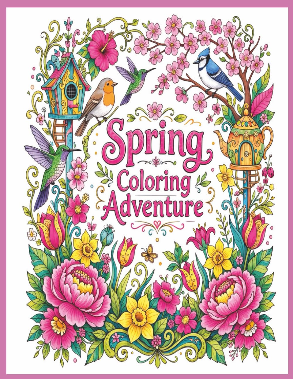 Spring Coloring Adventure: 33 Beautiful Spring Designs Featuring Flowers, Gardens, Butterflies, Birds, and Peaceful Nature Scenes for Relaxation and Creativity for Teens, Adults, and Seniors