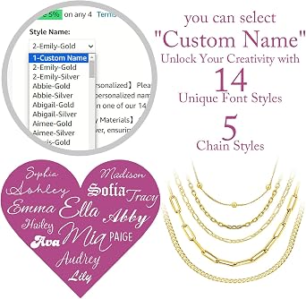 Exquisite Personalized Name Necklace|Choose from 14 Font Styles|Customizable 18K Gold Plated Stainless Steel & Sterling Silver Pendant|Unique Gift for Her