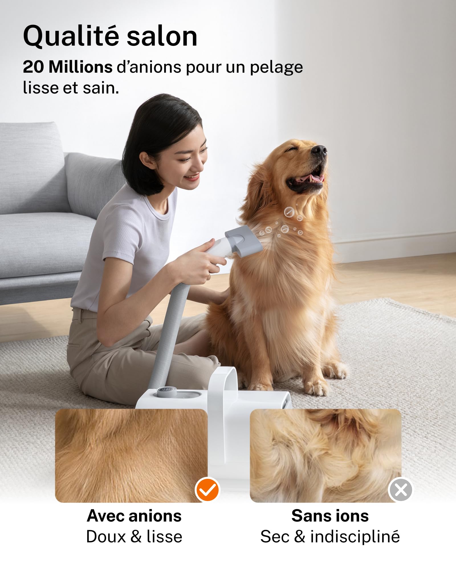 HomeRunPet Pulseur pour Chien 43dB Silencieux, 268mph, Aspirateur Poil de Chien 99 Vitesse et 3 Température réglable, Sèche Cheveux Professionnel pour Chien avec 3 Buses