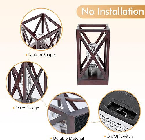 Miniatura 5 de WINGBO Paquete de 2 lámparas de mesa retro alimentadas por batería, juego de lámparas inalámbricas que funcionan con pilas, luz nocturna portátil