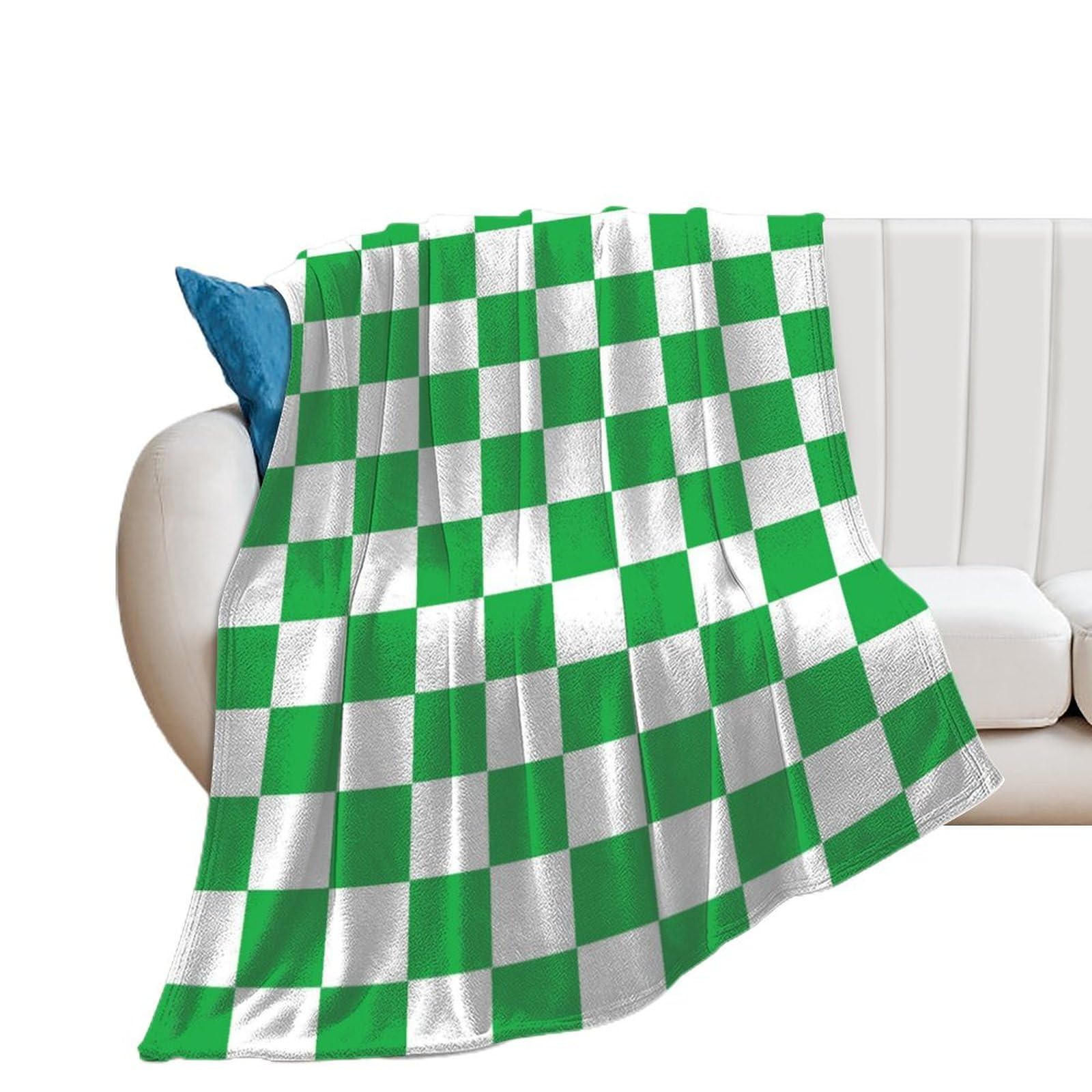 Couverture légère plaid vert et blanc lavable grand format pour lit