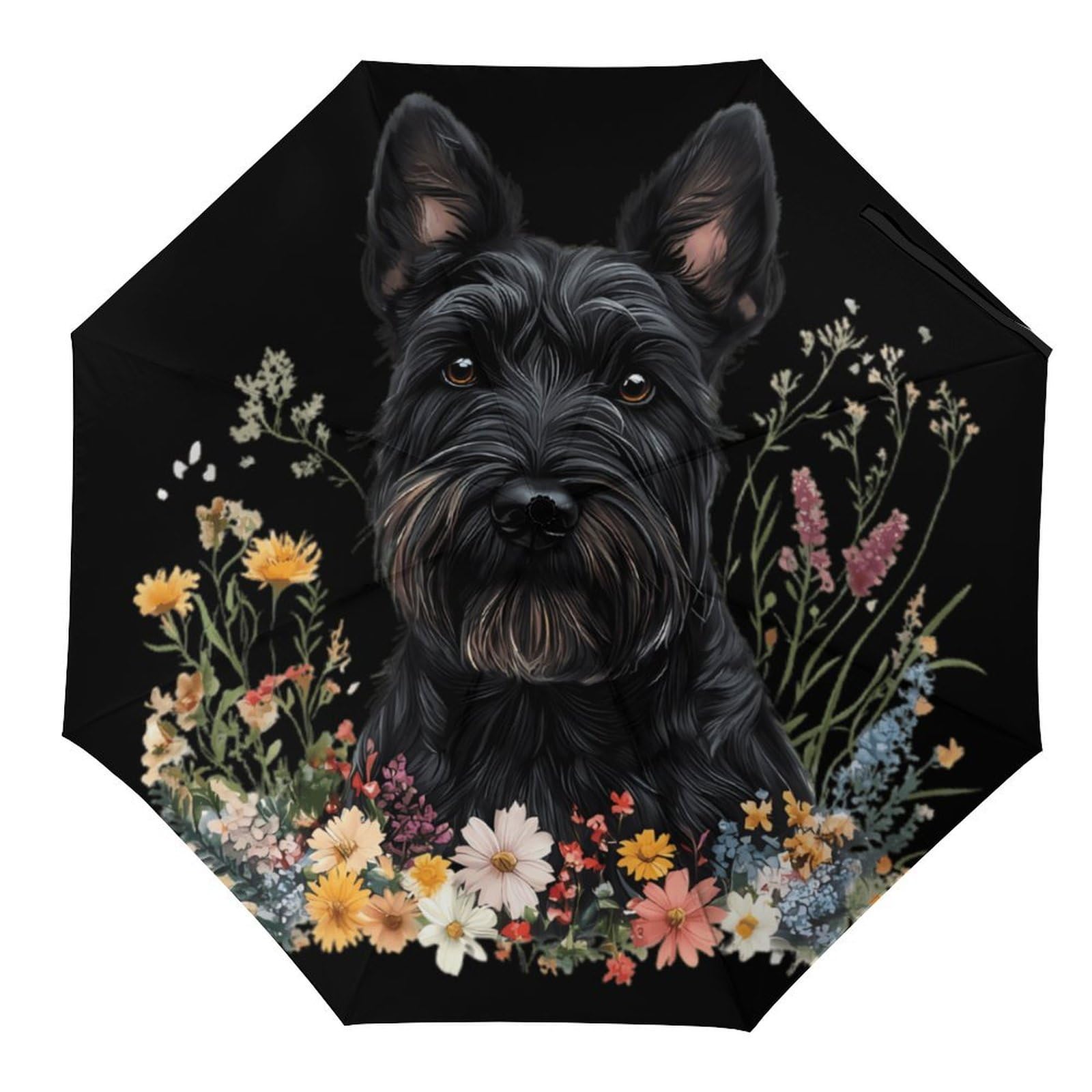 Smazdfxx As Pic Scottish Terrier Dog Travel Umbrella Compact 3 Fold Folding Umbrella For Rain Sun Protection