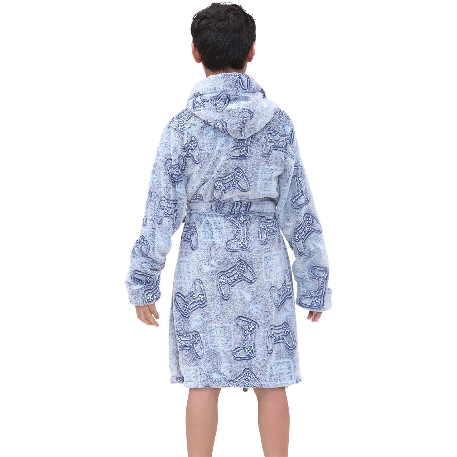A2Z 4 Kids Mädchen Jungen Luxus Vlies Plüsch Stoff Mit Kapuze Robe Glühen In Der Dunkel Morgenmantel Spiel Controller Drucken Marineblau Super Weich Klied Geschenk Für Kinder Alter 2-13 Jahre