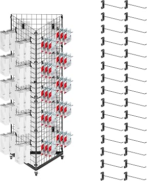 Grid Wall Panels Display Stand - 22"*66" Triangular Metal Shelving for Vendor Events with 30 Hooks, Art Display Panels Heavy Duty Floor Standing Movable Retail Display Rack