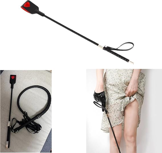 Red Double Layered Heart Riding Crop, Quality Leather Riding Crop, Black Riding Crop, Double Clapping Whip