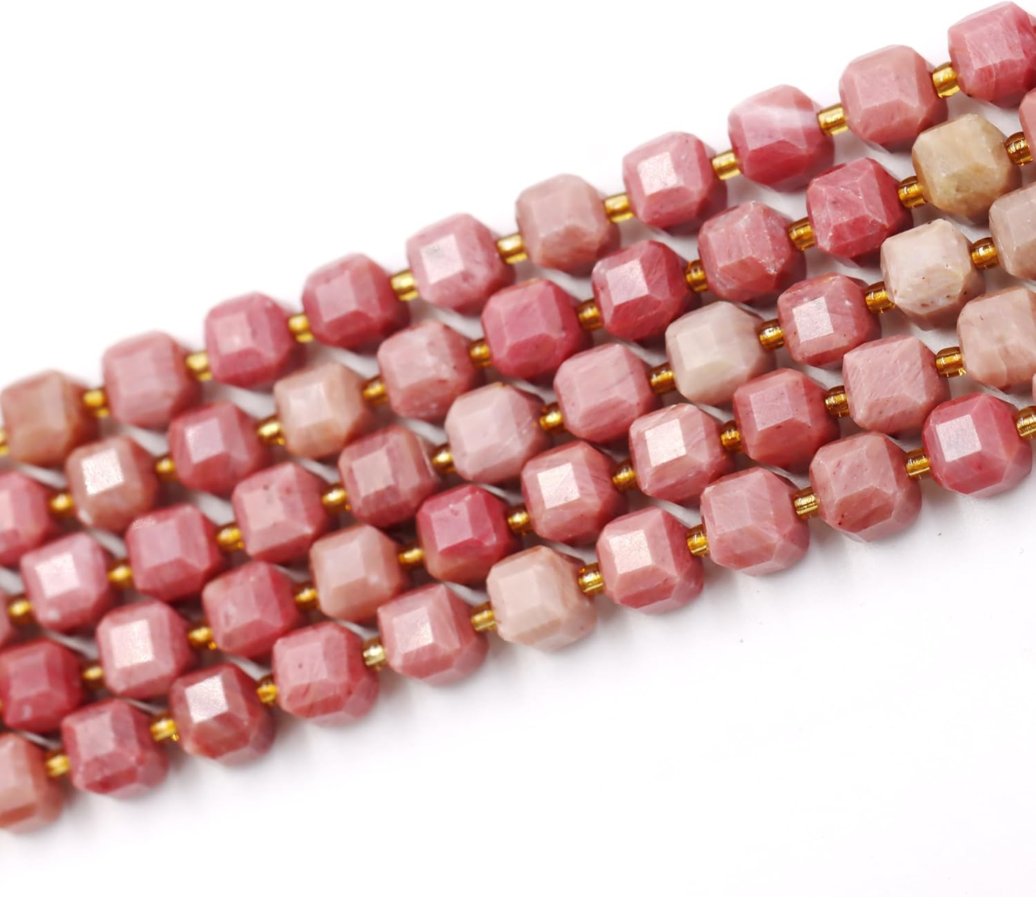 Malahill Wholesale Natural Faceted Stone Beads for Jewelry Making Sold per Bag 5 Strands Inside Cube Rhodonite 6mm